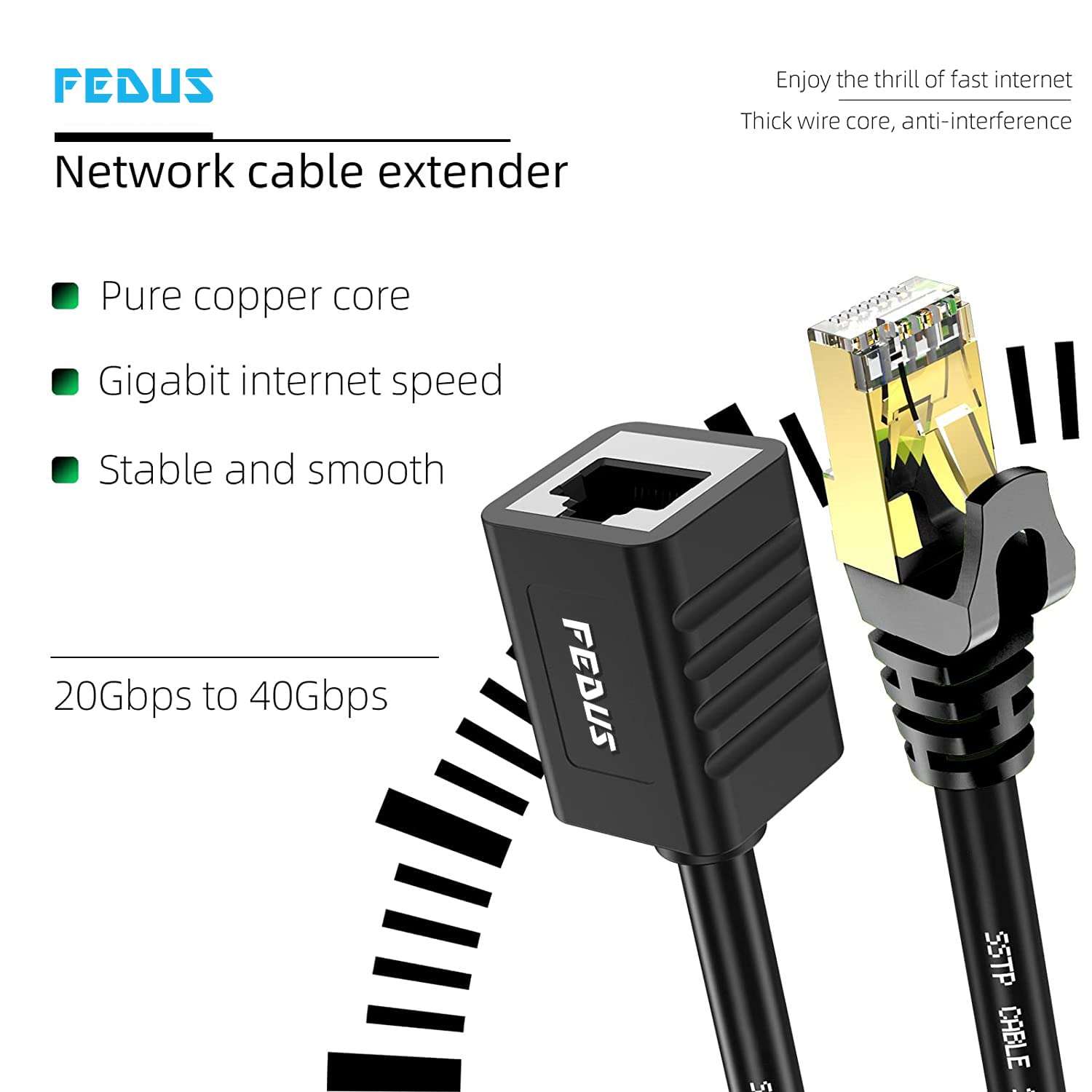 FEDUS Cat8 Ethernet Extension Cable 1.5 Meter RJ45 Shielded Male to Female LAN cord Extender Cable, Support cat7 / Cat6 / Cat5e / Cat5 Standards High Speed 40Gbps 2000Mhz SFTP Patch Cord LAN Cable 6