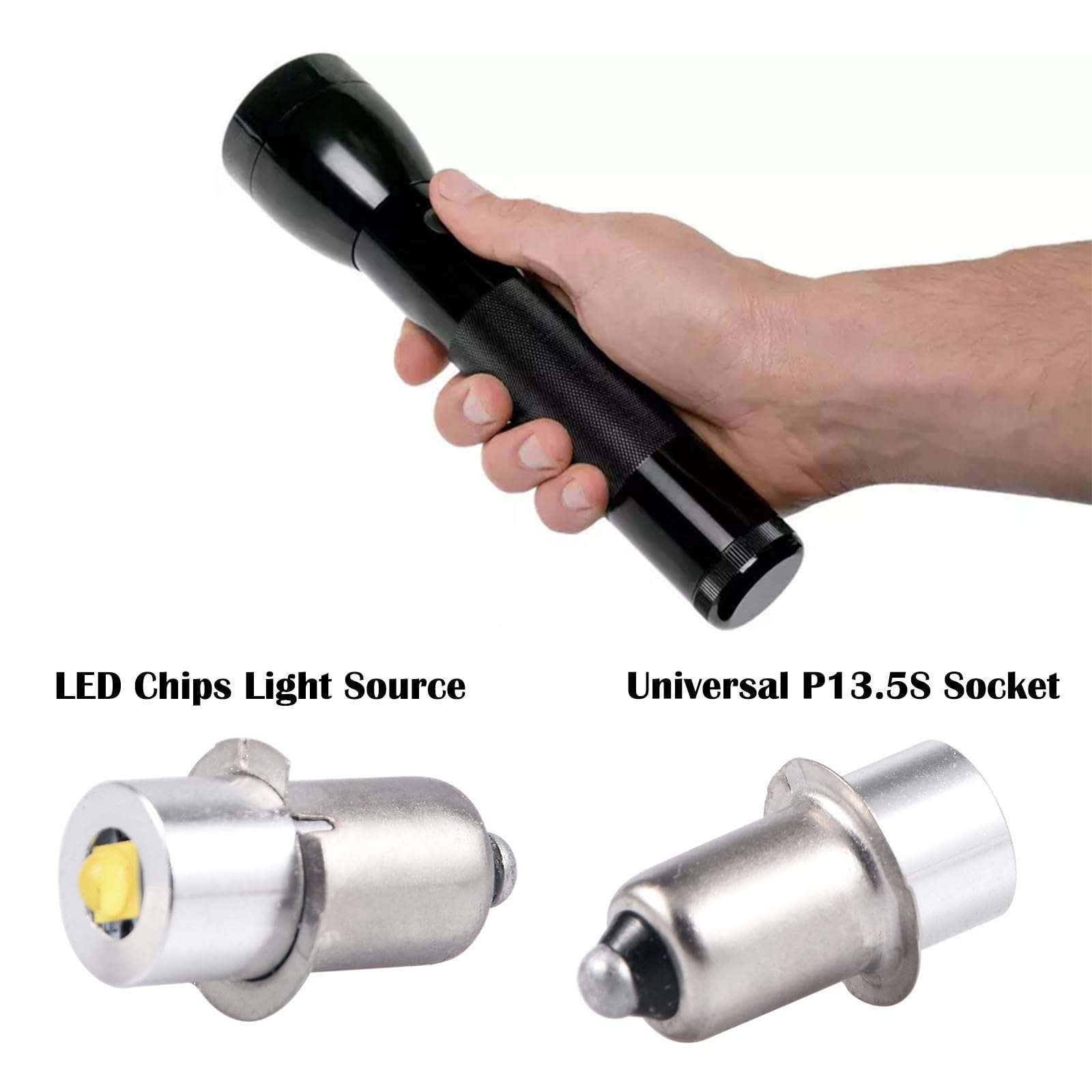 P13.5S LED Flashlight Bulb 3W DC 3-12V LED Conversion Kit for Compatible with Maglite 3-6 Cell C/D Flashlights Torch, 4 Pack 6