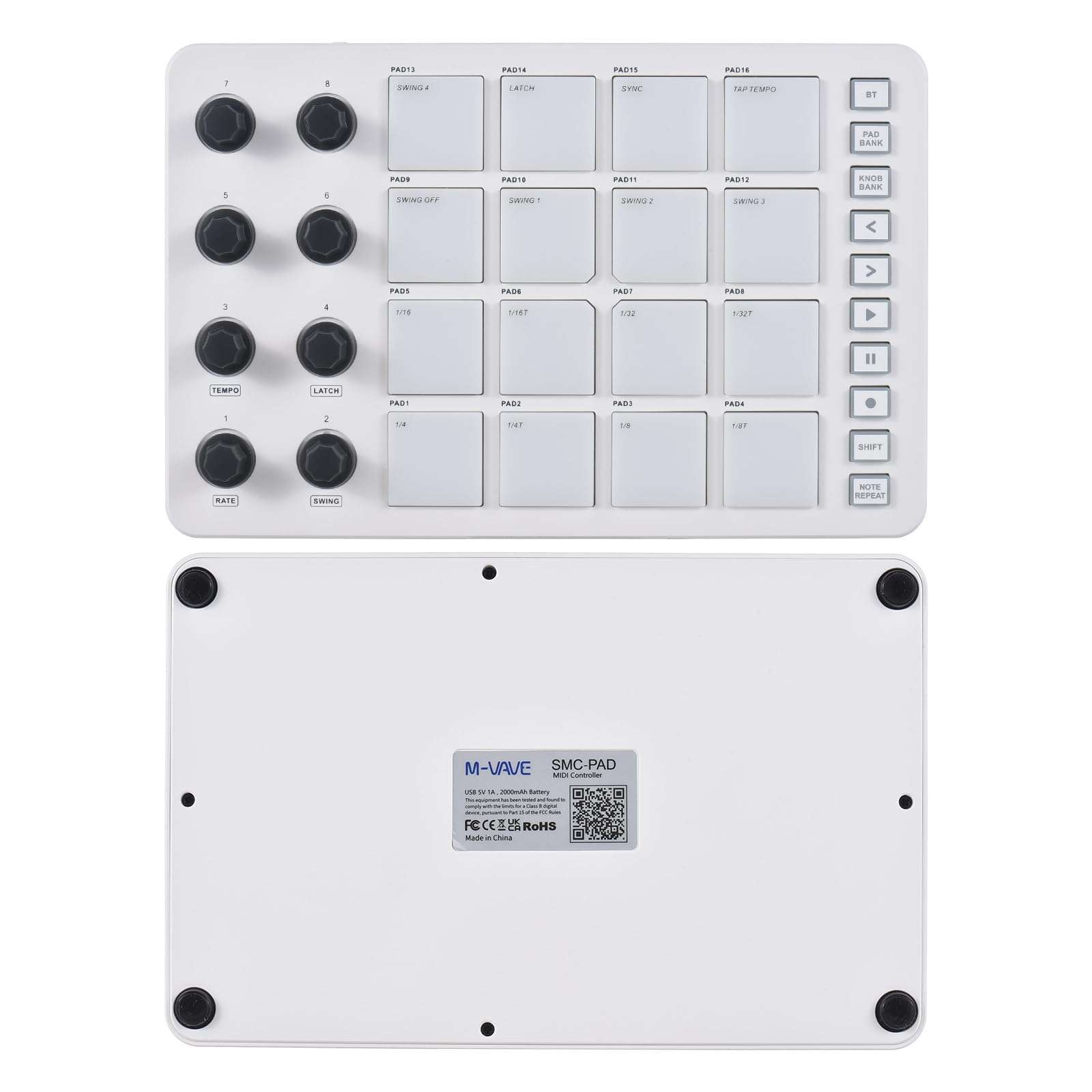 summina MIDI Controller Strike Pad Midi Drum Pad RGB Backlight MIDI Keyboard BT Connection Low Latency 16 Strike Pads 8 Assignable Knobs Note Repeat Portable MIDI Pad Controlador Midi 5