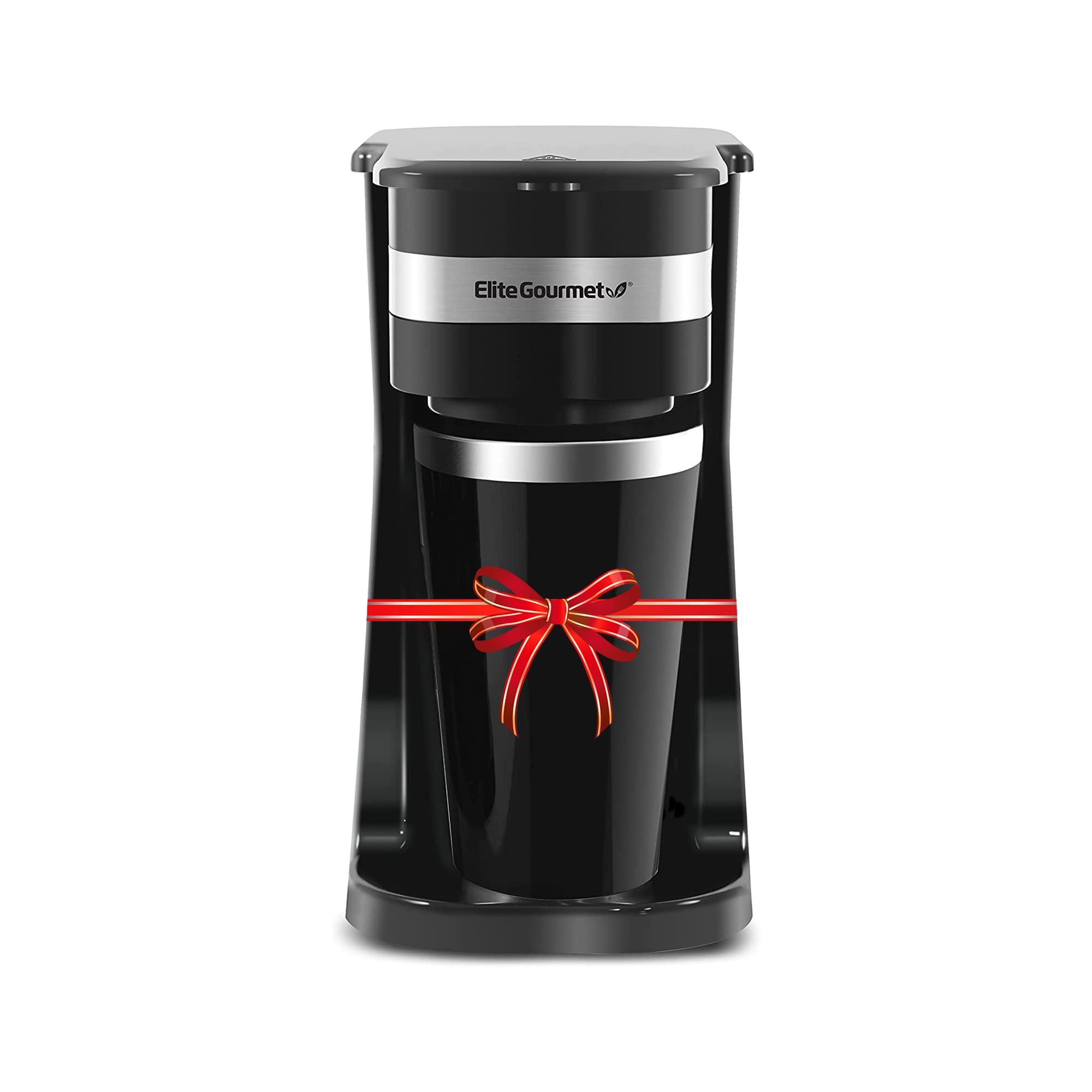 Elite Gourmet Personal Single-Serve Coffee Makers with 14Oz Stainless Steel Travel Mugs, Compatible with Coffee Grounds, Reusable Filters, Mint and Black 6