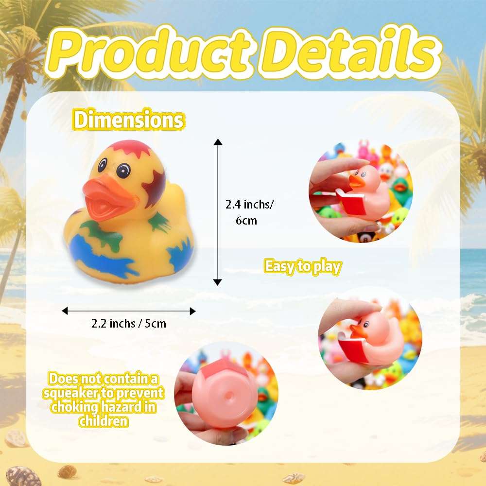 30 Pack Bulk Rubber Ducks for Car Ducking & Bath Toys – Assorted Colors for Kids, Baby Showers, Pool Parties, and Summer Fun 3