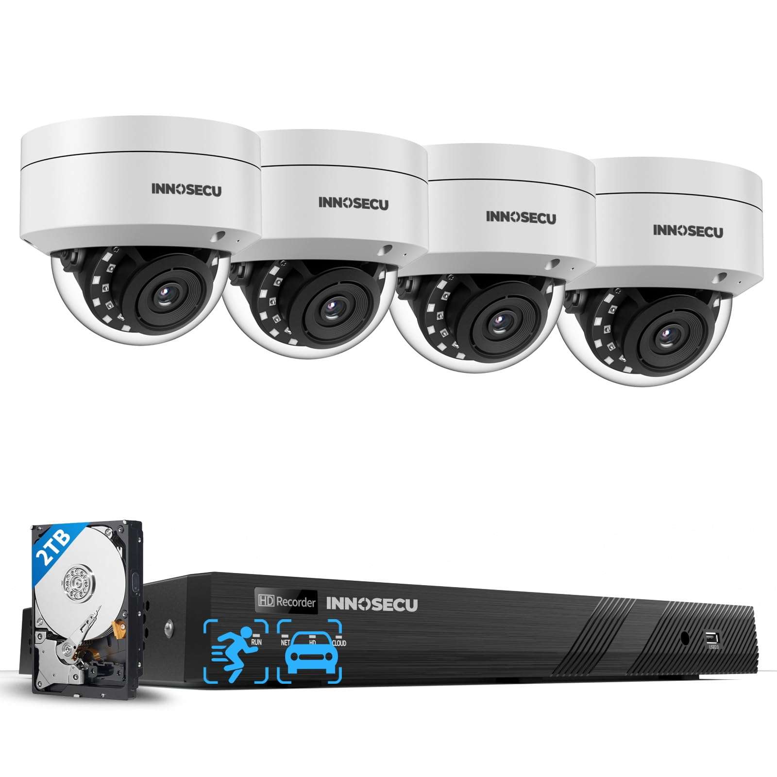 INNOSECU 4MP IP Dome Security Cameras (4×IND4FR54A) Bundled with an 16CH PoE NVR with 2TB HDD (IN216P16C-2T) Form a Plug-and-Play PoE Camera Security System Featuring AI Detection 1