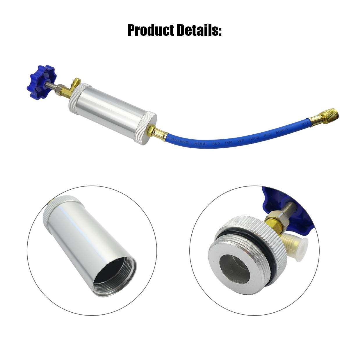 R12 AC Oil Dye Injector, R134A R12 2oz A/C Air Conditioning Injection Tool, Quick Coupler Refrigerant Oil and Dye Injector Tool, Female 1/4" SAE x Male 1/4" SAE Knob Type 5