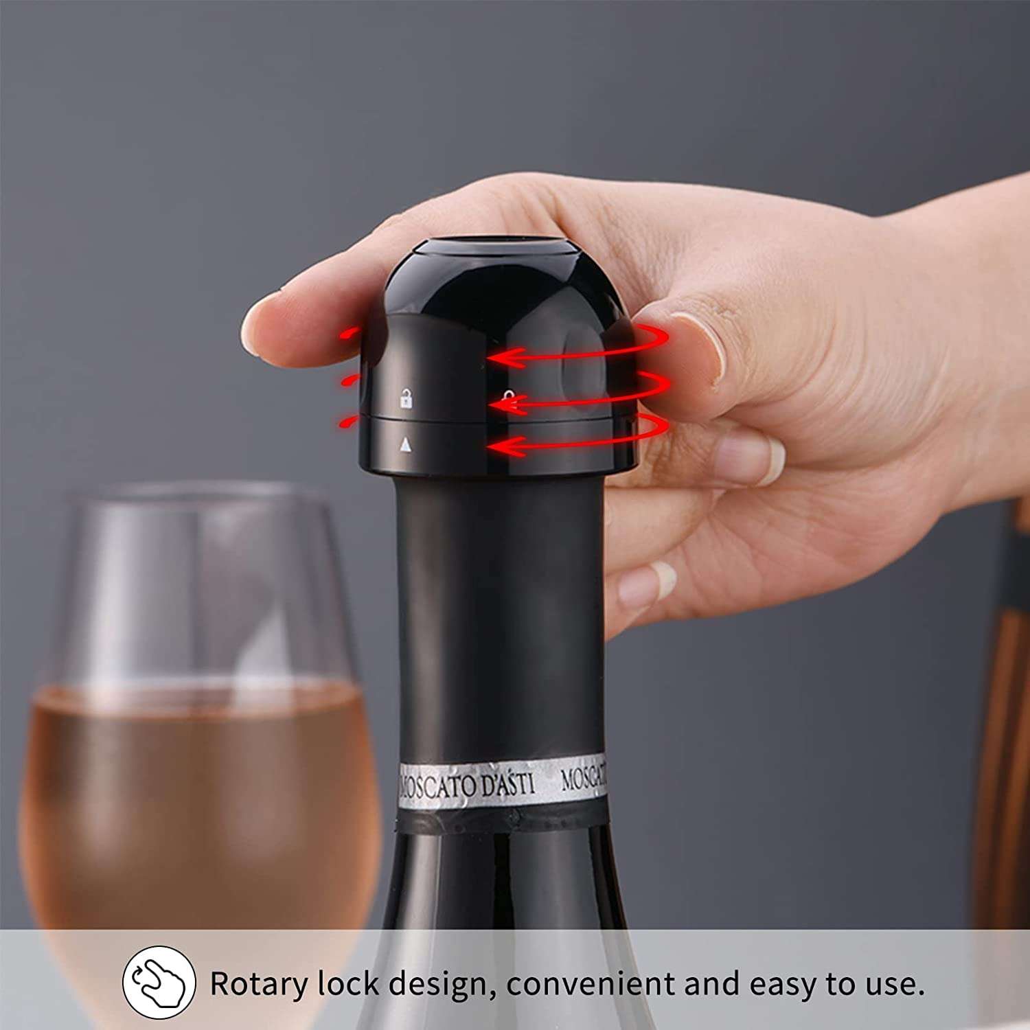 Nathgra Wine Stopper, Pack Leak-Proof Wine Stoppers Lockable Reusable Wine Bottle Stopper, Sealed Wine Preserver Corks, Bottle Stopper Caps Saver for Wine (Pack of 1) 3