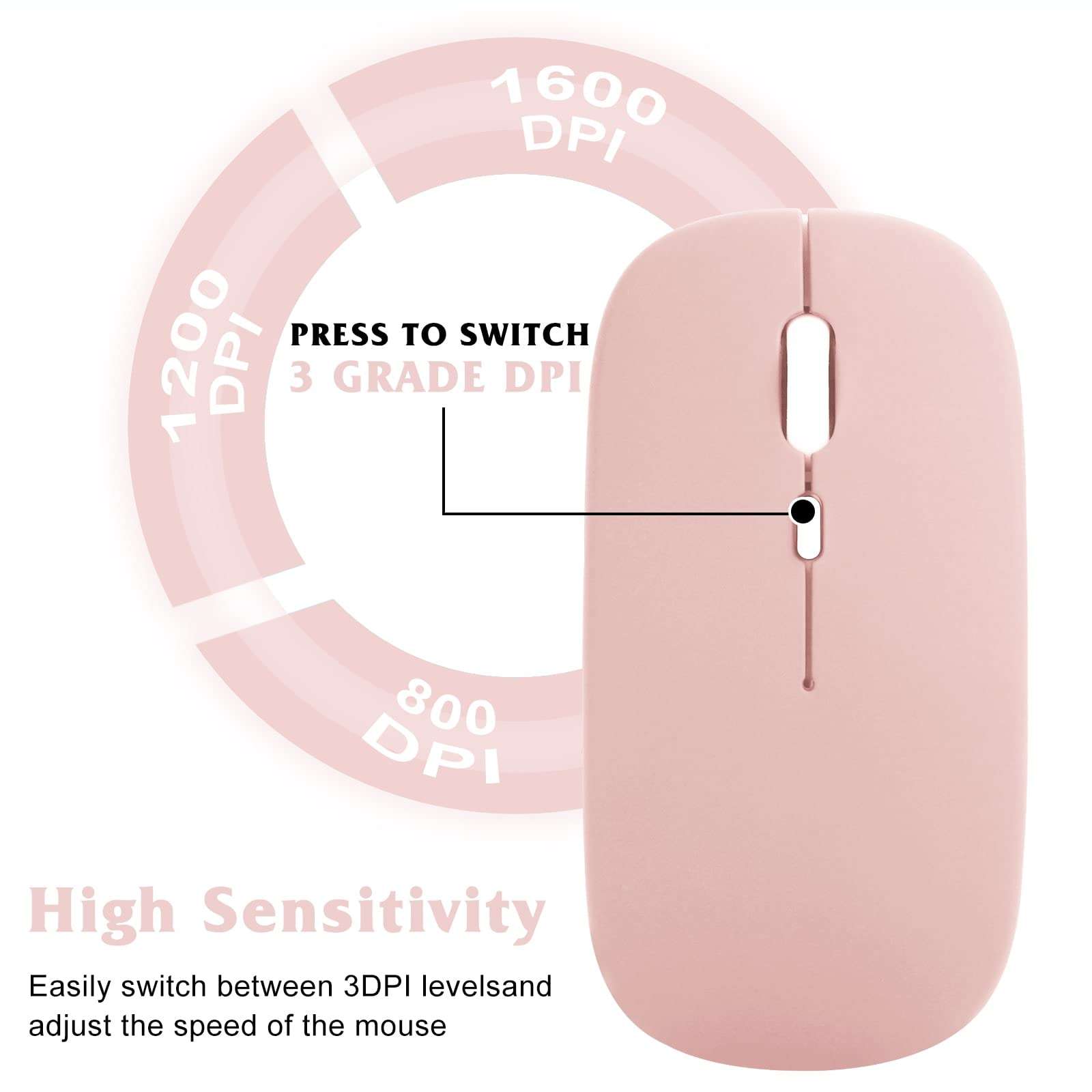 Rechargeable Bluetooth Keyboard and Mouse Combo Ultra Slim Full-Size Keyboard and Ergonomic Mouse for Ulefone Note 10 and All Bluetooth Enabled Mac/Tablet/iPad/PC/Laptop - Flamingo Pink 6