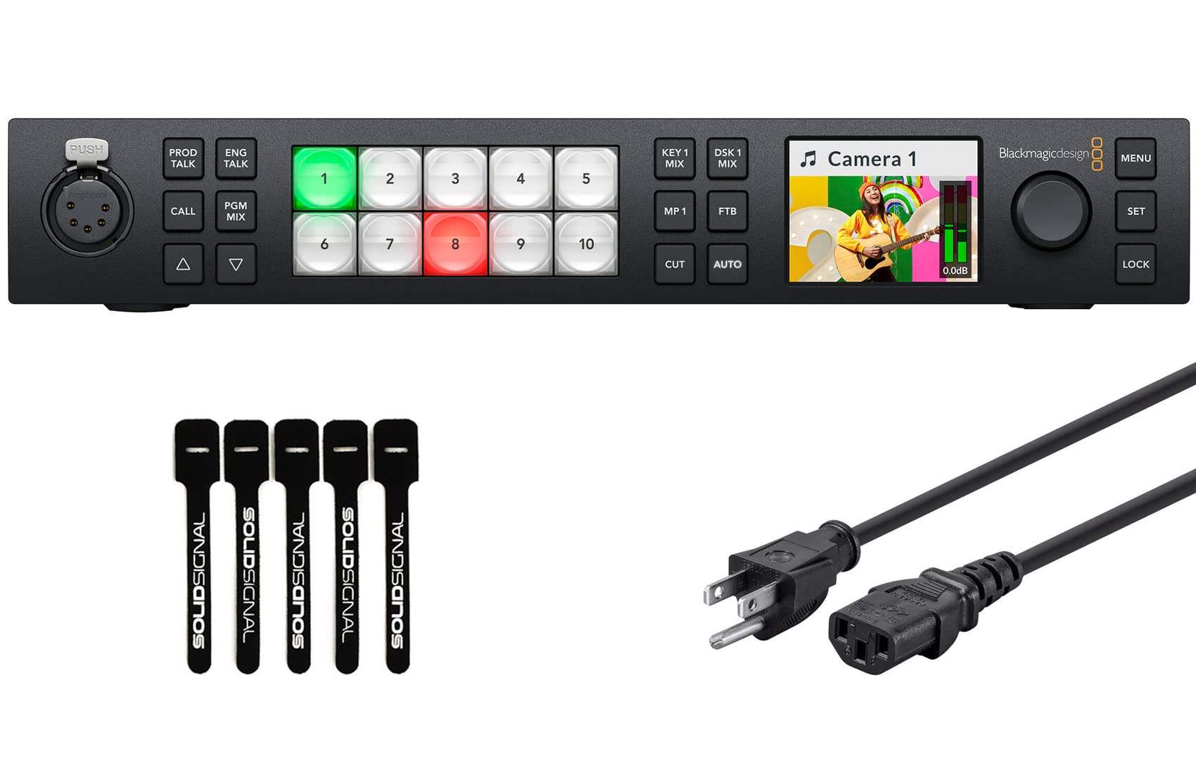 Blackmagic Design ATEM 1 M/E Constellation HD Live Production Switcher with 6ft Power Cord and 5-Pack of Solid Signal Cable Ties (SWATEMSCN2/1ME1/HD)