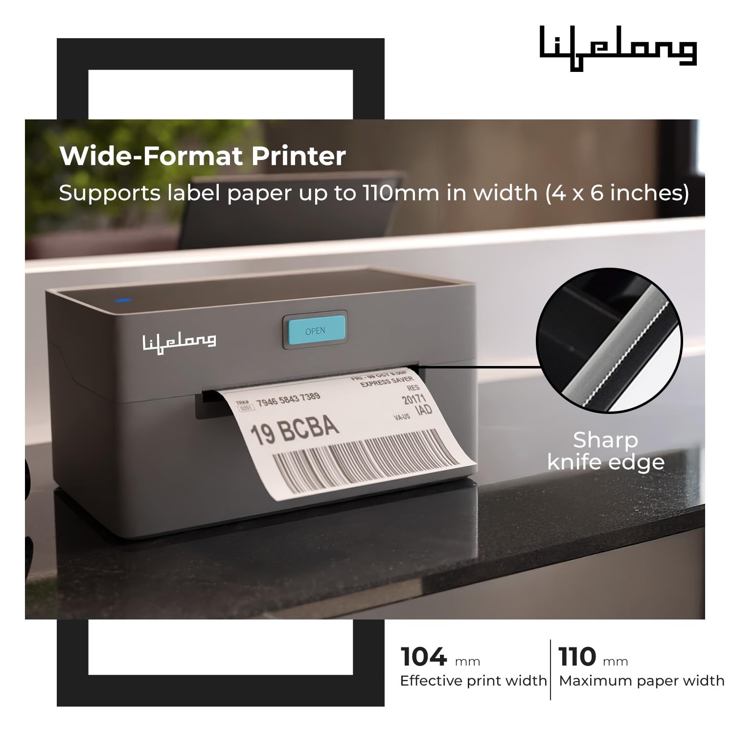Lifelong USB Direct Thermal Label Printer | 4x6 Black and White Shipping Barcode & Sticker Printer | Adjustable Paper Size | 203 DPI & 160 mm/s | Windows & Mac | Pen Drive | 1 Yr Manufacturer Warranty 5