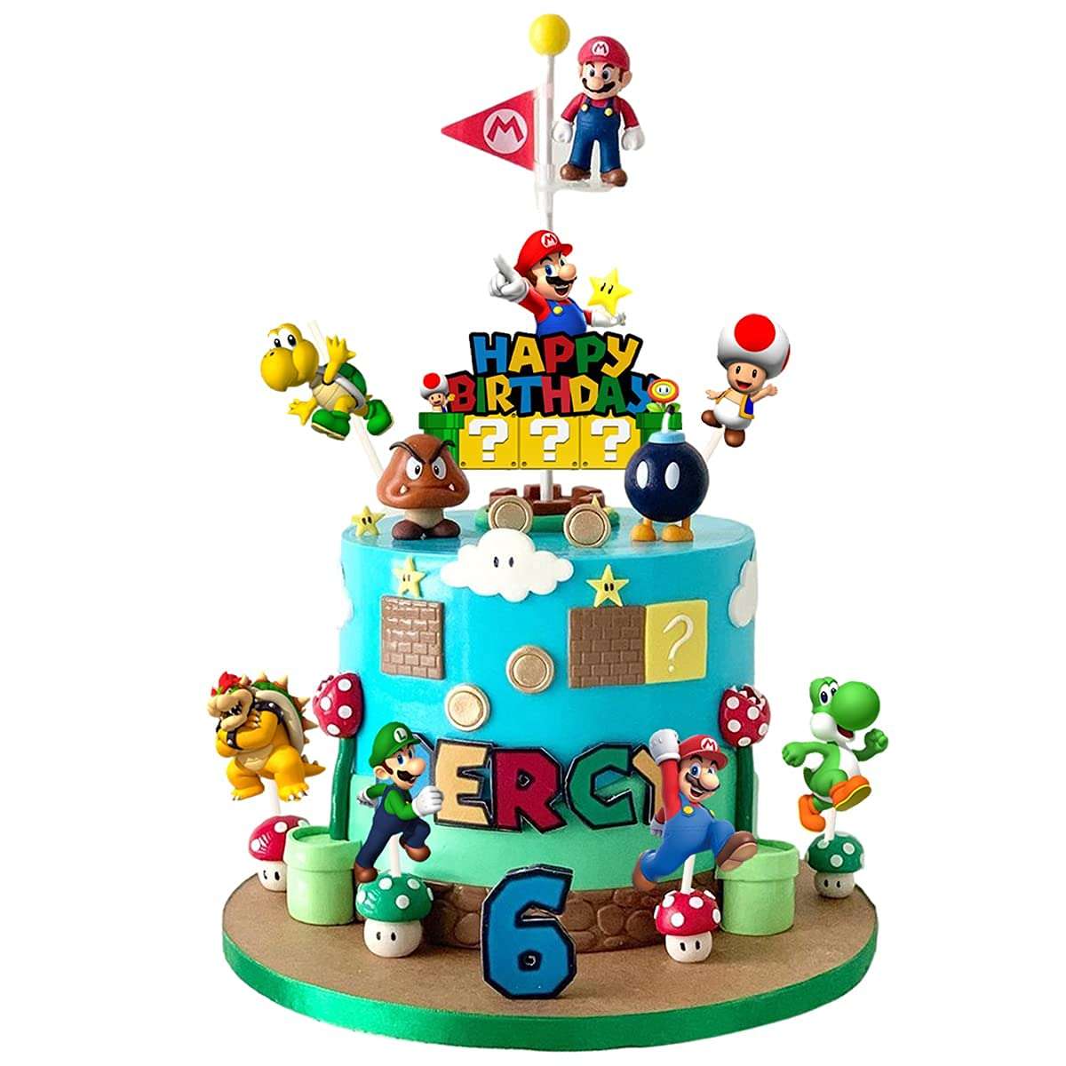 7pcs Acrylic Super Mario Happy Birthday Cake Topper, Mario Bros Smash Cake Topper, Super Mario Party Supplies for Children 2