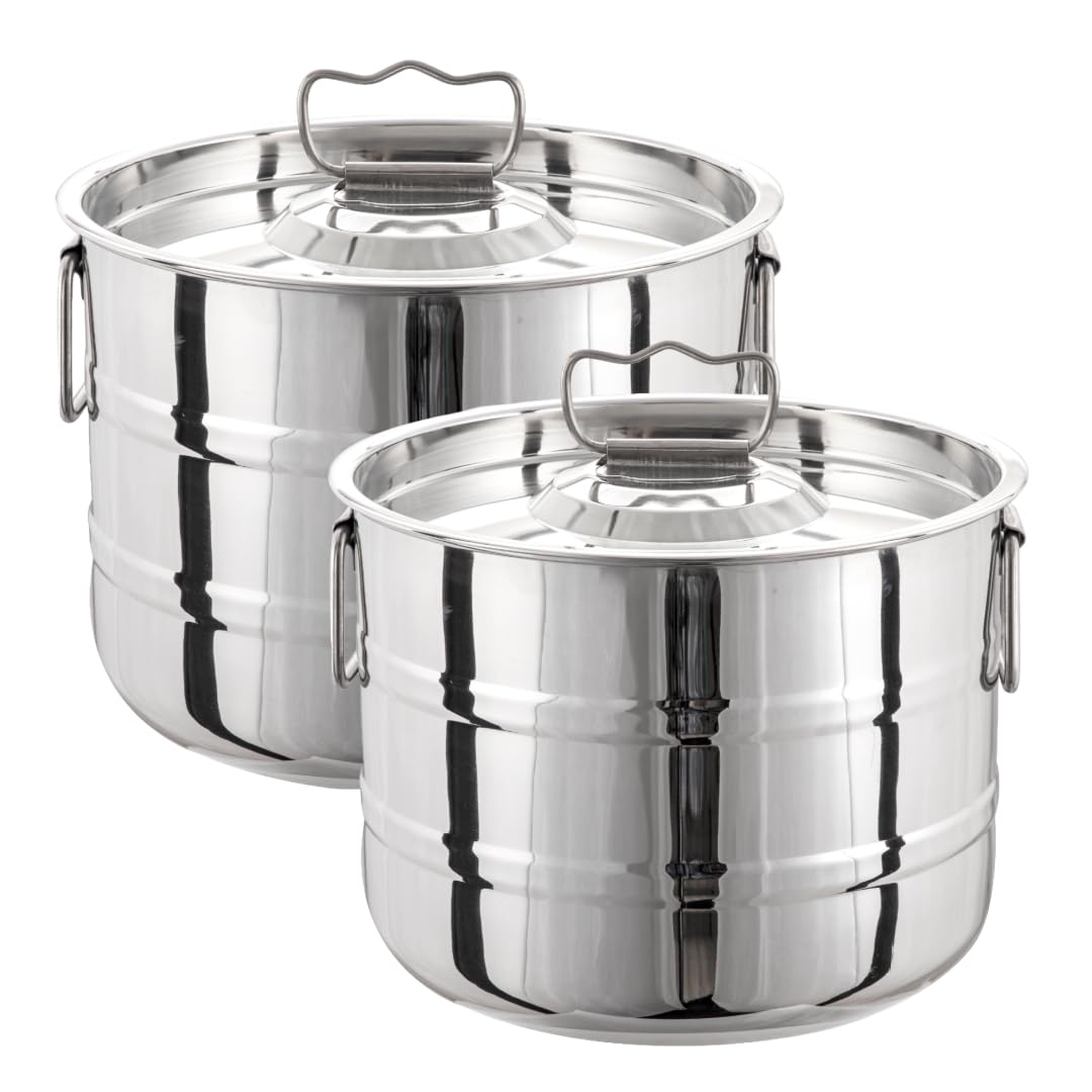 EUROStyle Stainless Steel Kopparai Combo Set of 2 (15L & 20L) – Multipurpose Heavy-Duty Cook - For Large Preparation & Store Pots for Rice, Curries, and Kitchen Storage - For Healthy Cooking & Storage 1