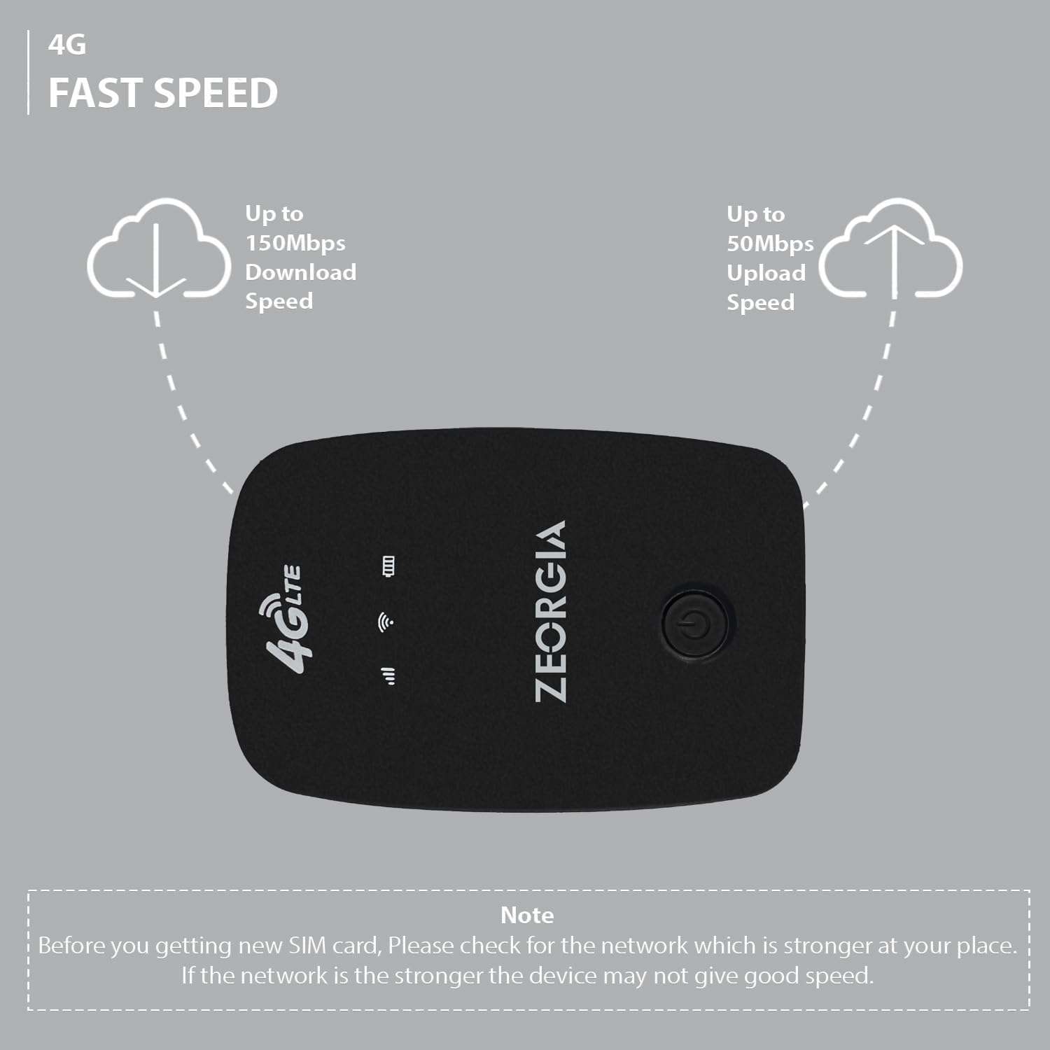 ZEORGIA 4G LTE Wireless Dongle with All Sim Network Support | Single Band Plug & Play Data Card with Up to 150Mbps WiFi Hotspot | 2100Mah Rechargeable Battery 5