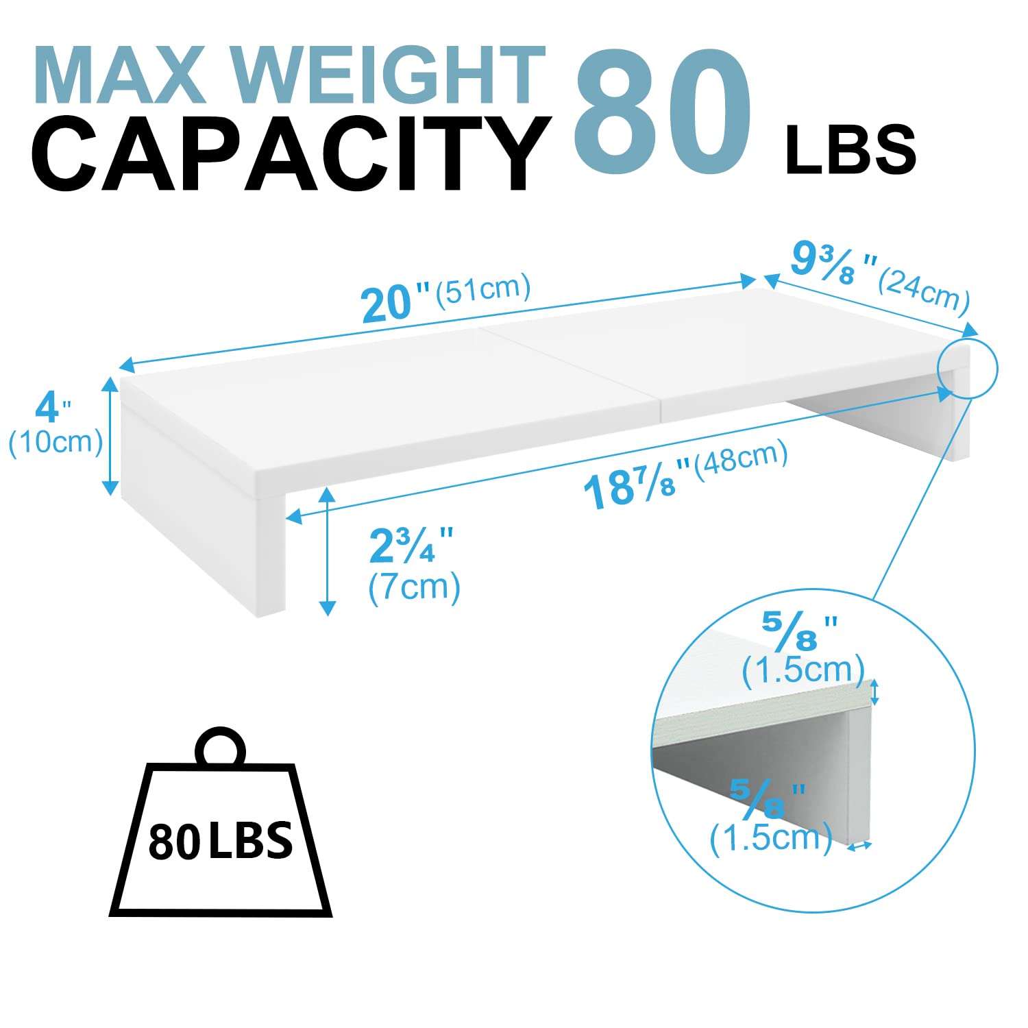 TEAMIX 20 inch + 14.2 inch White Monitor Stand Riser, Wood Monitor Stand for Desk TV/Screen/PC/Printer/Laptop Riser, Computer Stand with Keyboard Organizer, Desktop Shelf, Monitor Riser . 4