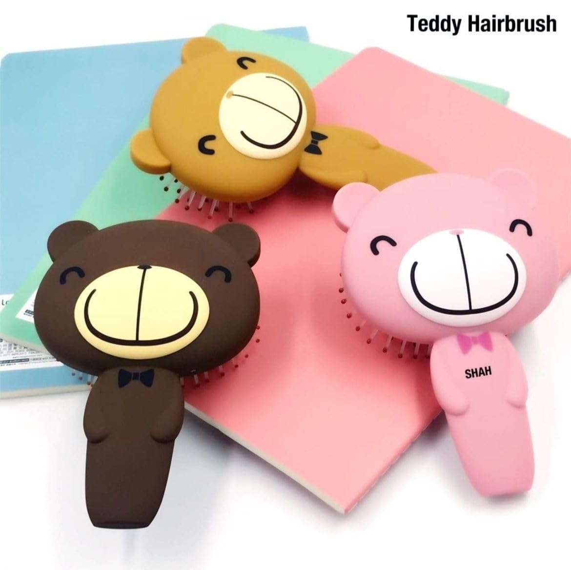 Radhya Accessories Teddy Silicon Hair Brush for Girls Hair comb for babies Kitty comb for Girls Hair brush for women Cartoon Comb detangler for Toddlers (Pink) (1 pc) 3