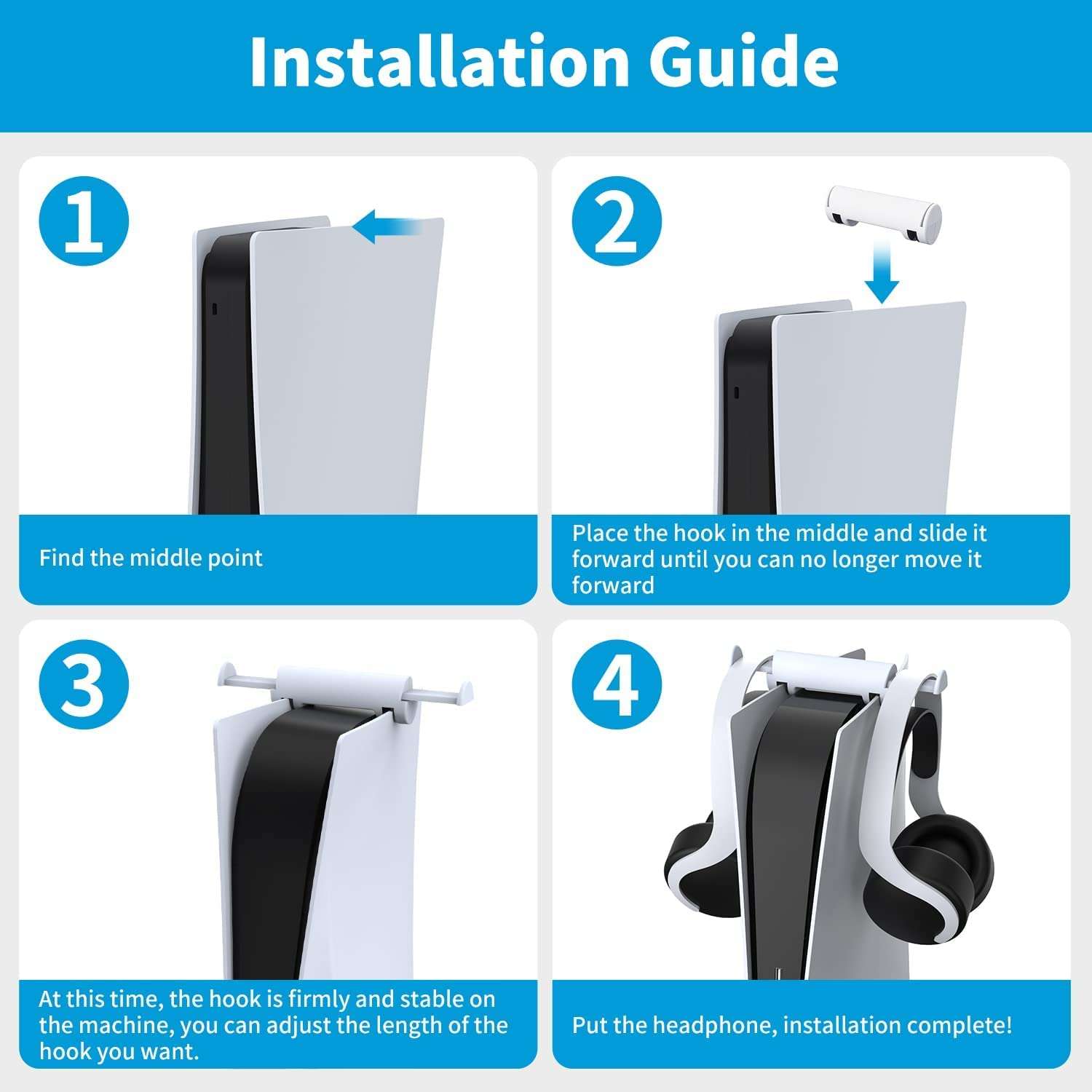 Tobo PS5 Dual Headset Holder, PS5 Headset Stand, PS5 Headphone Hook, Retractable Gaming Headsets Hanger for Playstation 5, No Screws, No Tape, White 6