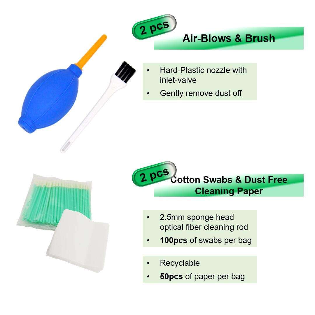 QIIRUN Fiber Optic Cleaning Kit FTTH Optical Fiber Cleaner Tools with Fiber Cleaning Cassette for FC SC ST LC MU Connectors, 1.25mm/2.5mm Fiber Cleaner Pens, Cleaning Swabs Wipes 6