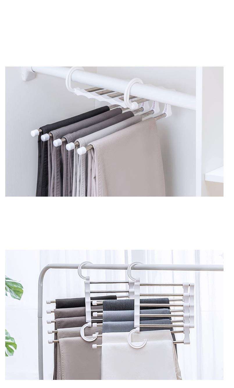 VRUGRA 5 in 1 Hanger, Multi-Layer, Multi Purpose, Clothes Hanging Stainless Steel, Folding, Magic Hangers, Non-Slip, Space Saving, Closet Organizer, for Pants Jeans Trousers Skirts Scarf 5