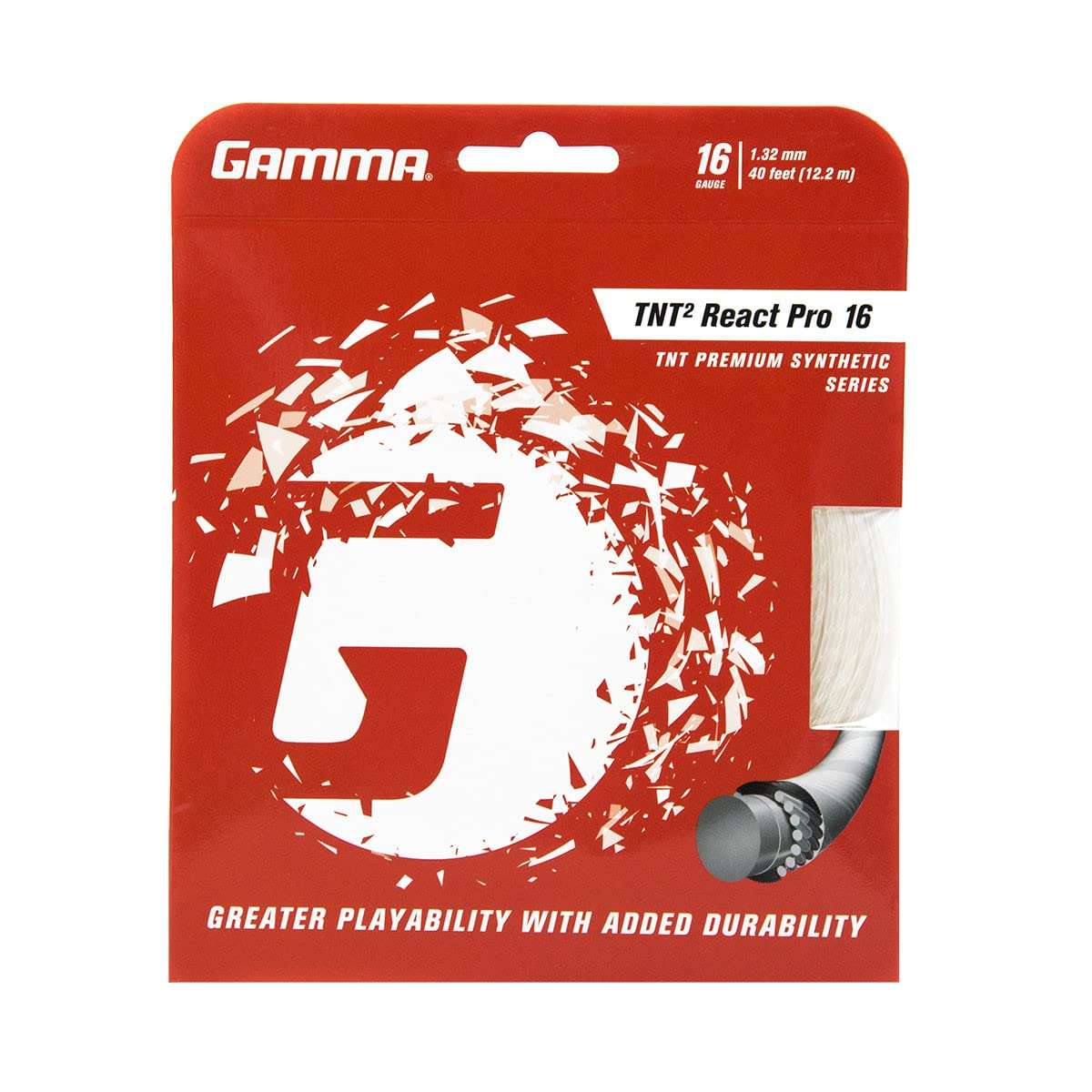 Gamma TNT2 React Pro 16g Premium Synthetic Tennis Racquet Strings (4 Sets) 1