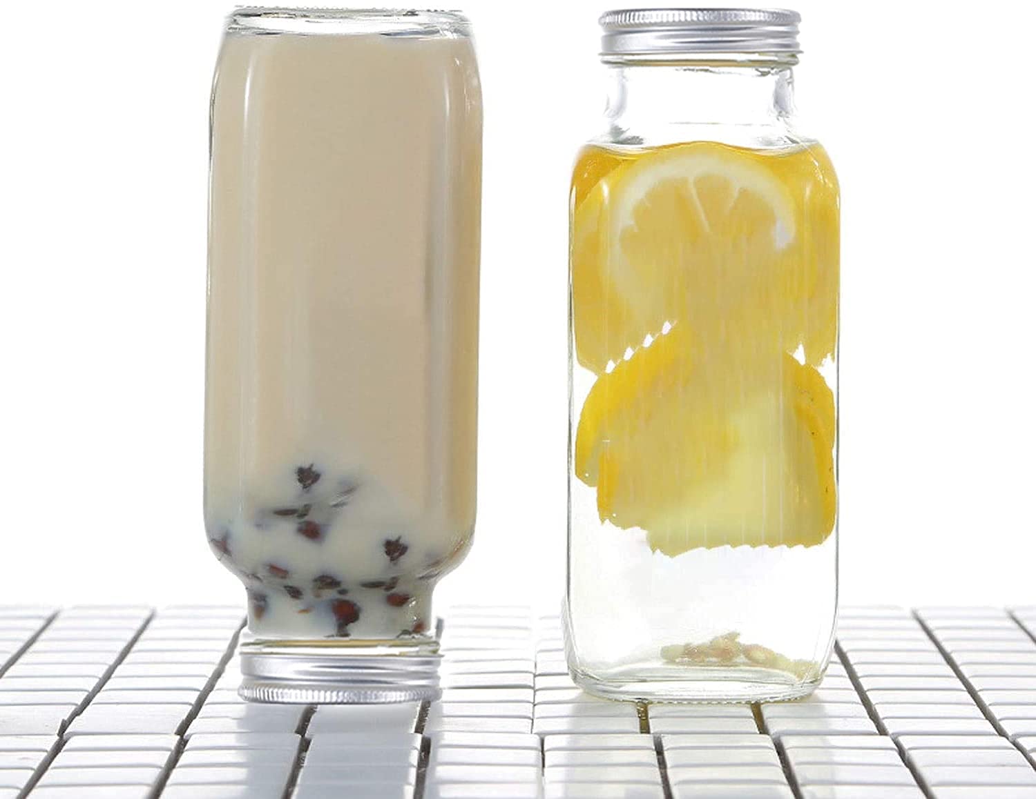 SHREE KASHTBHANJAN INTERNATIONAL Glass French Square Bottle Jar with Steel Lid, Perfect for Home, Travel, Juicing, Water - Reusable Travel Glass Drinking Fridge Bottles - 500ml - [Set Of 2] 5