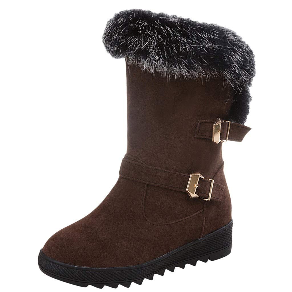 Women's Snow Boots,WUAI Winter Shoes Warm Fur Lining Waterproof Mid Calf Lightweight Snow Booties(Brown,US 8/CN 39) 1