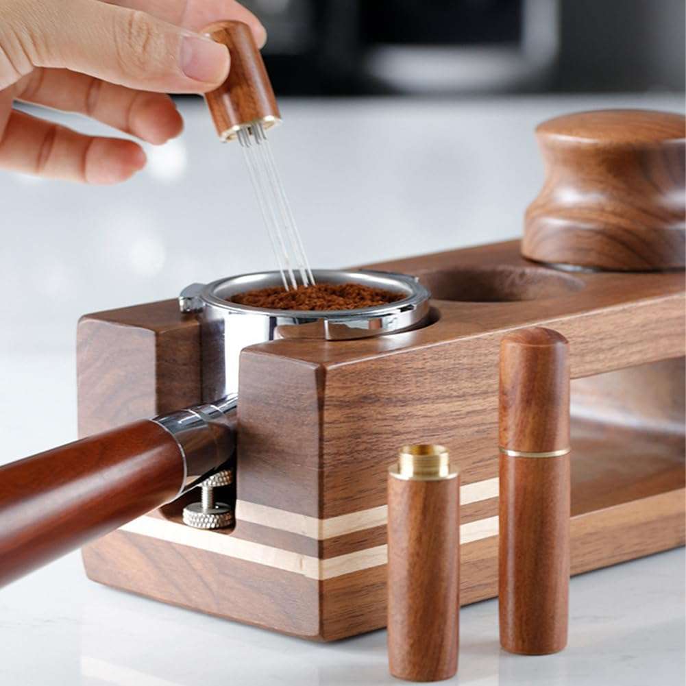 COFIEX Coffee Needle Stirrer with Stand, 6 Fine 304 Stainless Steel Pins, Natural Wood Handle, Espresso Coffee Stirrer Pin Tamper Tool for Even Coffee Grounds Distribution – Coffee Accessories 4