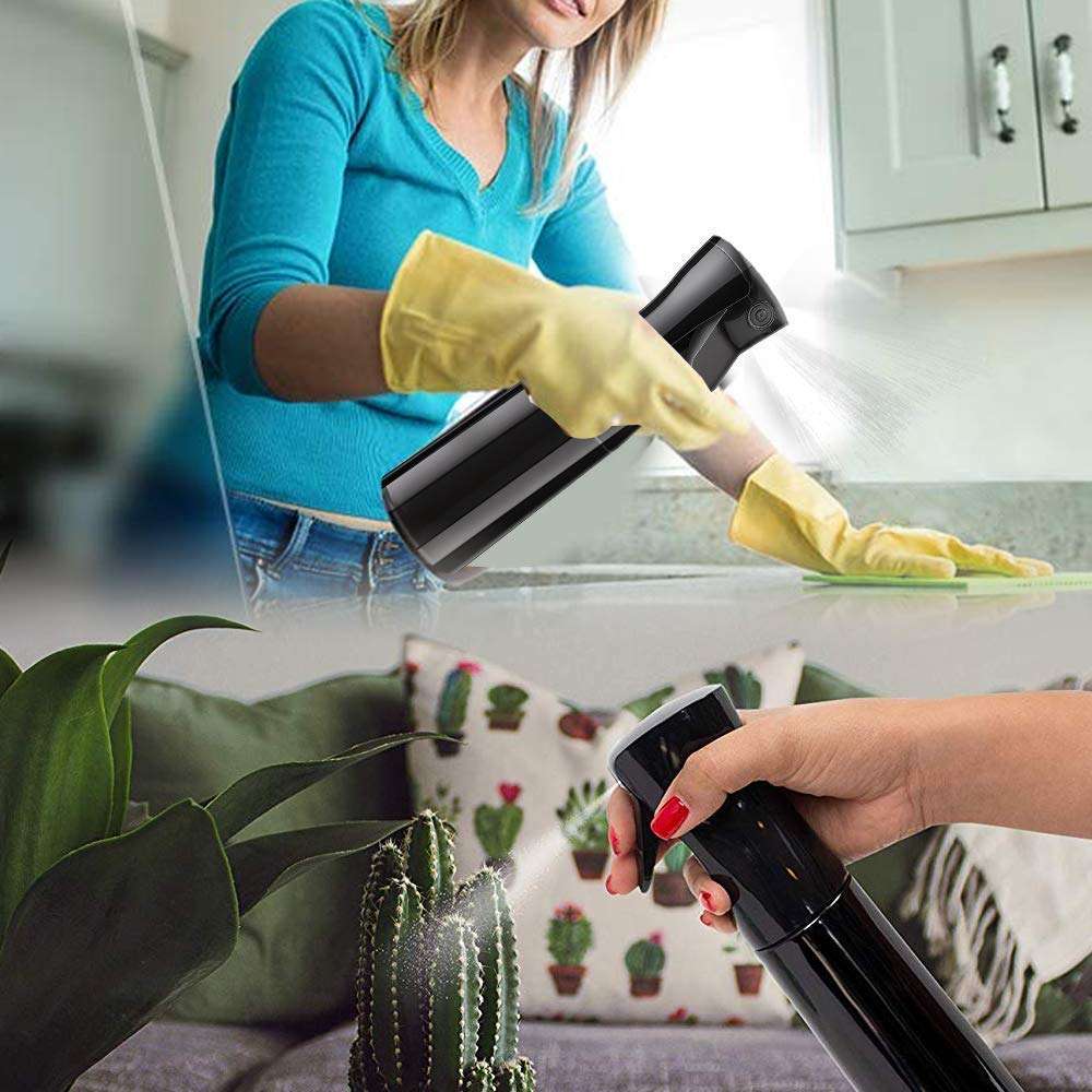 SIOPAWORLD 300 ml Plastic Spray Bottle Refillable Mist Sprayer for Sanitizer Travel Beauty Makeup | Hair Mist Spray Bottle | Professional Black Mist Spray Bottle for Cleaning Home Office - BLACK 5