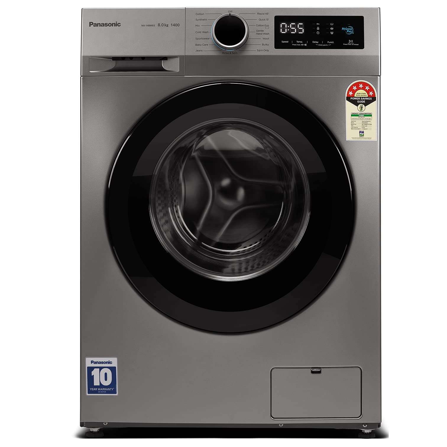 Panasonic 8 kg 5 Star Fully Automatic Front Loading Washing Machine (NA-148MB3L01, Grey) 1