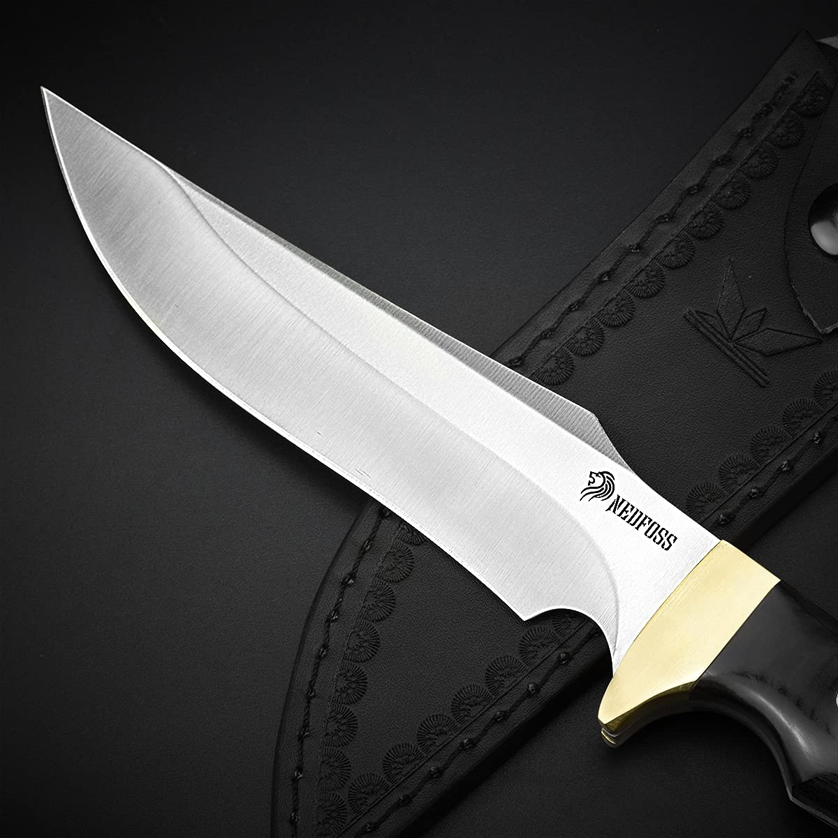 NedFoss Hunting Knife with Sheath, 10.7'' Full-Tang Survival Knife for Belt, Fixed Blade Bushcraft Knife with Wood Handle for Hunting, Camping and Survival, Cool Knives Gifts for Men (Impala) 3