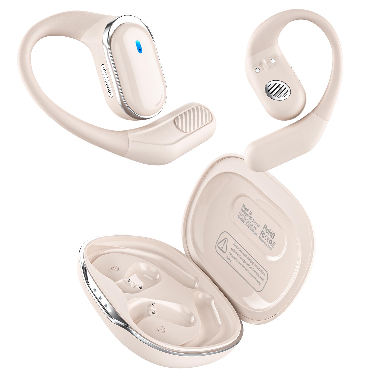 TRAUSI Open Ear Wireless Earbuds Bluetooth Headphones, 50H Playtime Stereo Ear Buds with ENC Noise Cancelling, Fast Charging, IPX7 Waterproof Sports Earphones with Earhook for Running/Workouts White