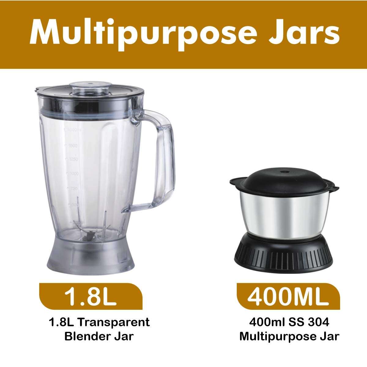 Inalsa Mixer Grinder/Food Processor 800 Watts - Verve |100% Pure Copper Motor| 2 Multipurpose Jars & 11 Accessories, (Black/Silver) 5