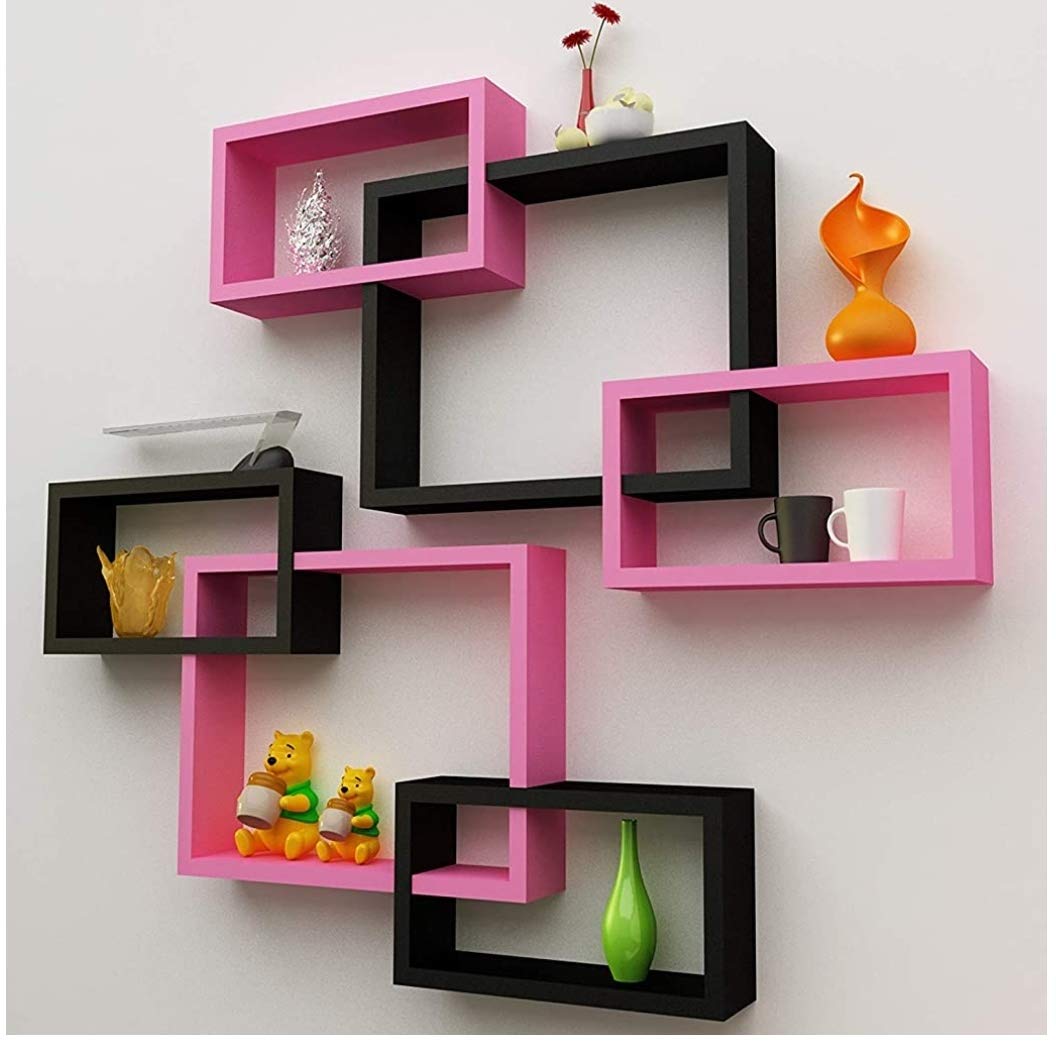 Royal Store MDF Wall Decoration Intersecting Floating Shelves Set of 6 (Pink & Black) 3