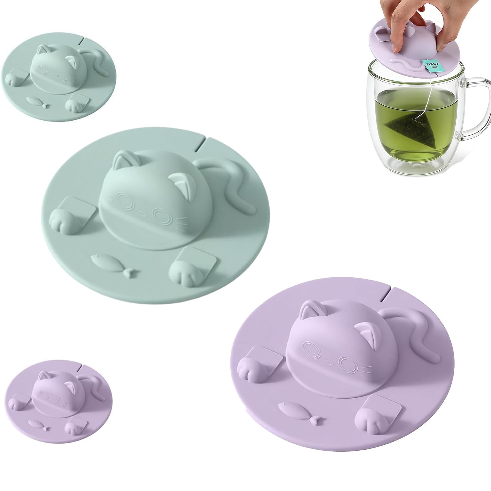 2 Pcs Tea Bag Holder, Cute Cat Design Cup Cover Lid, Spill-Proof Tea Accessories for Mug, Tea Bag Squeezer, Ideal for Office Use and Travel