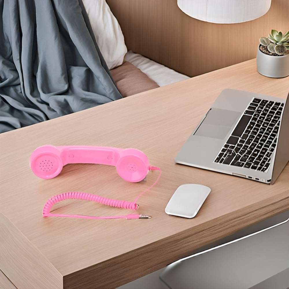Retro Phone Handset, 3.5mm Sound Plug Multifunction Radiation Proof Handheld Cell Phone Receiver for Landline Phones, Mobile Phones, Computers (LightPink) 3