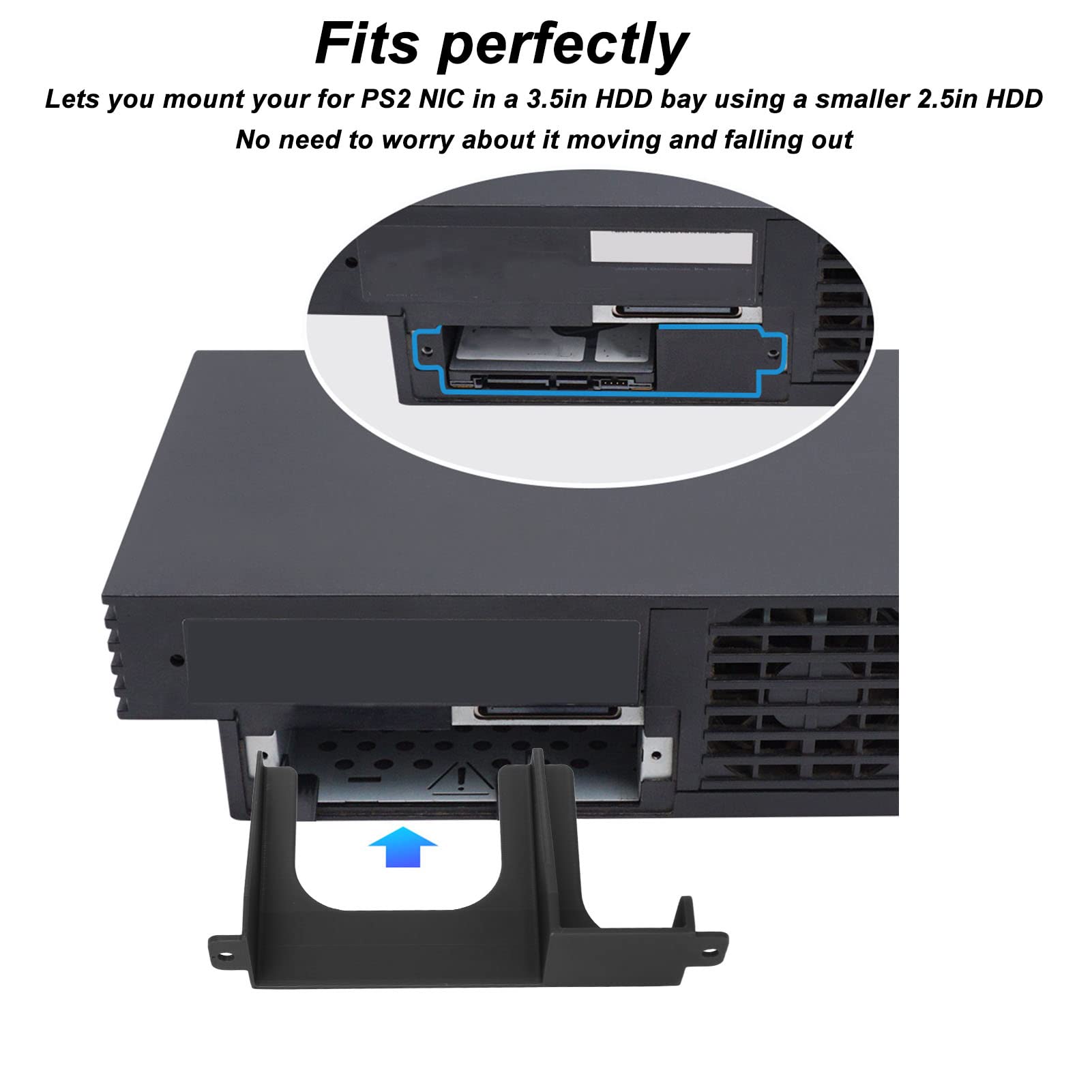 2pcs Hard Drive Bracket for PS2 SCPH 30000 50000 Console with 3D Printed Bracket for 2.5in HDD SSD, Professional Design, Easy Installation (Black) 3
