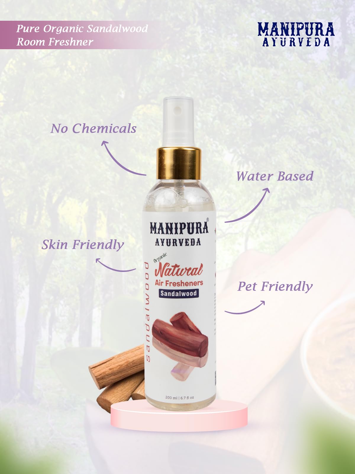 MANIPURA AYURVEDA Air Freshener Combo Pack – Lemongrass, Sandalwood & Jasmine | 200 ml Each | With Essential Oils | For Room, Office & Car 5