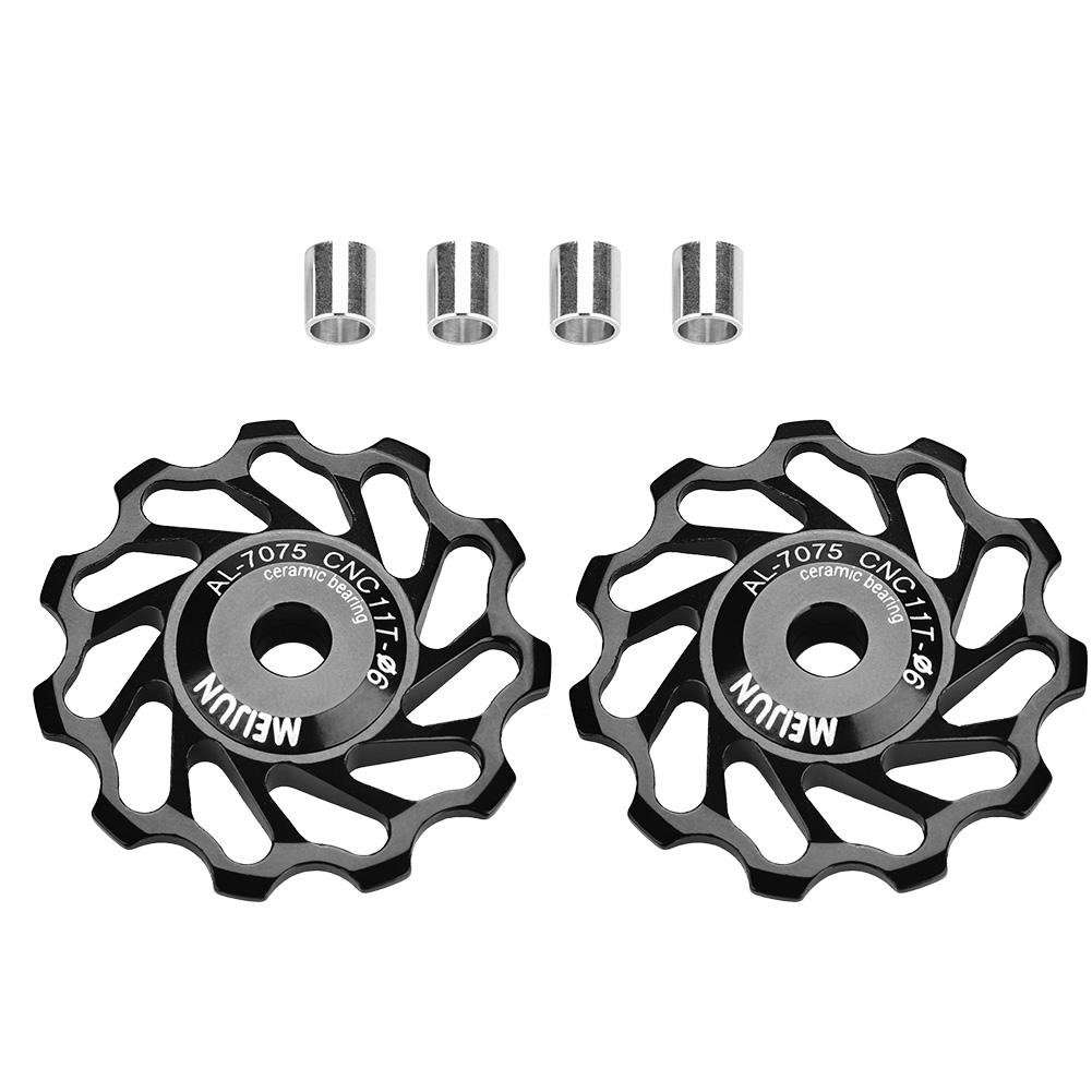 Rear Derailleur Pulley, 1 Pair Quality Ceramic Bearing Wheel Pulley Road Bike Rear Derailleur Roller with Installation Hole Adapter Tubes (11T-Black) 2