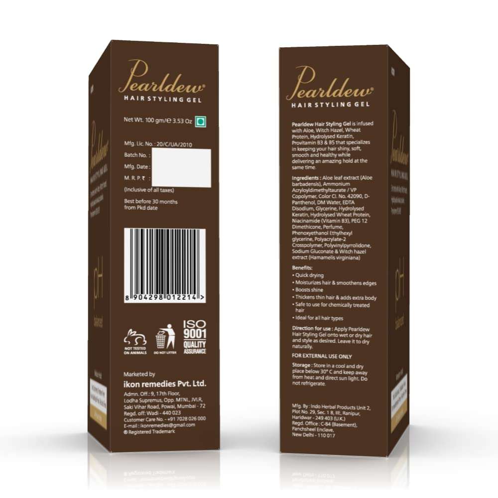 Pearldew Hair Styling Gel 100 ml | With Aloe Vera, Witch Hazel Extract, Hydrolyzed Keratin & Pro Vitamin B3 & B5|pH Balanced | Paraben Free (Pack of 1) 3