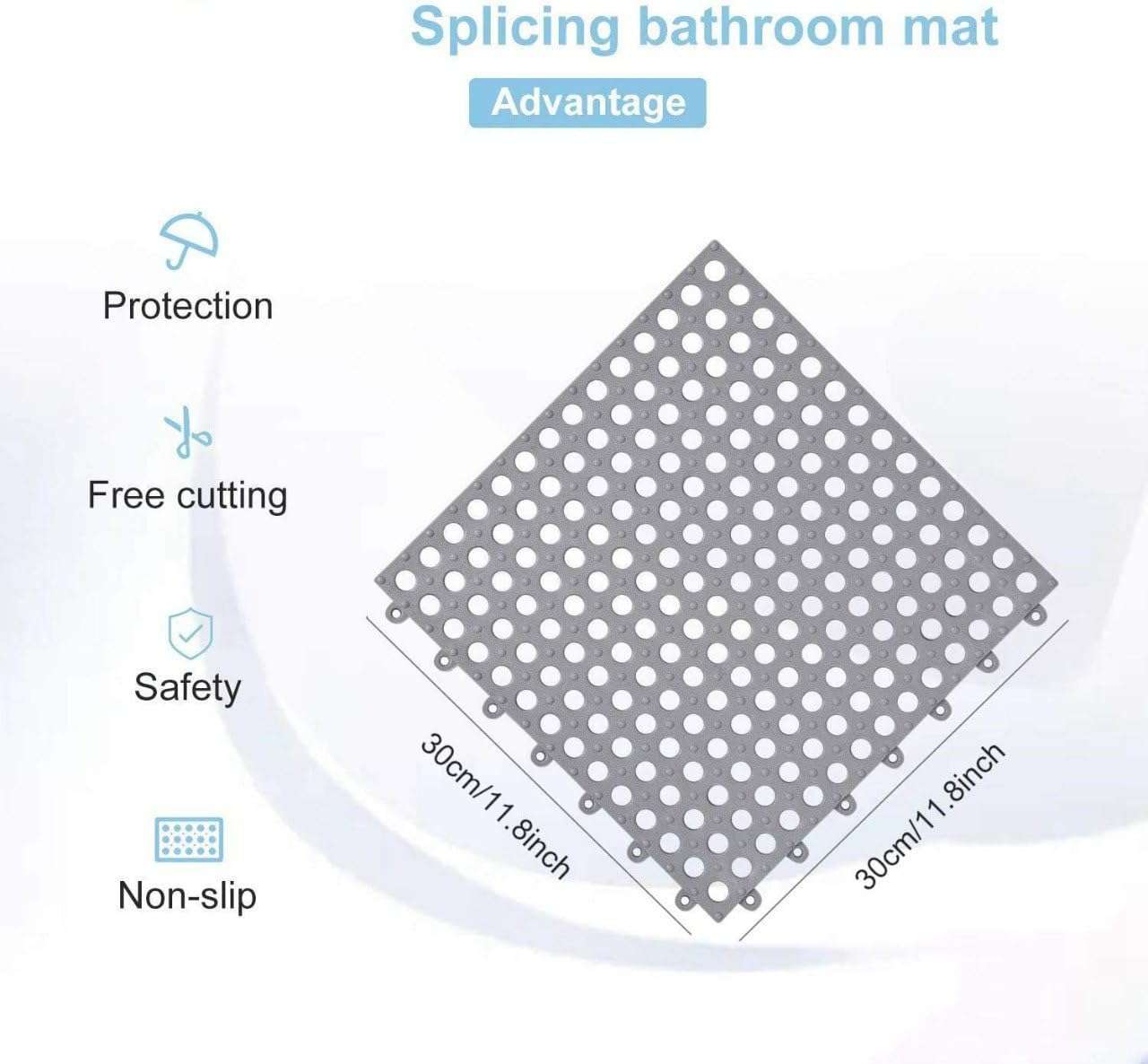 BHRAKUTI Interlocking Non-Slip Drainage Floor Tiles (Pack of 14) - 12x12 Inch Soft PVC Bathroom Mat with Grid Base - Heavy Duty Flooring for Patio, Kennel & Shower (Grey/White) 3