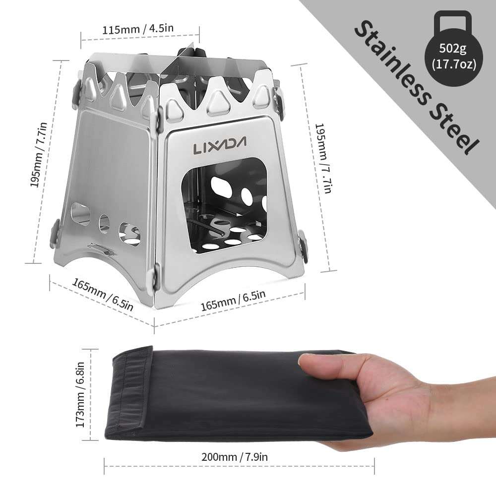 Lixada Camping Wood Stove Folding Lightweight Stainless Steel Wood Burning Stoves Portable Backpacking Stove for Outdoor Camping Hiking Backpacking Picnic Hunting BBQ 5