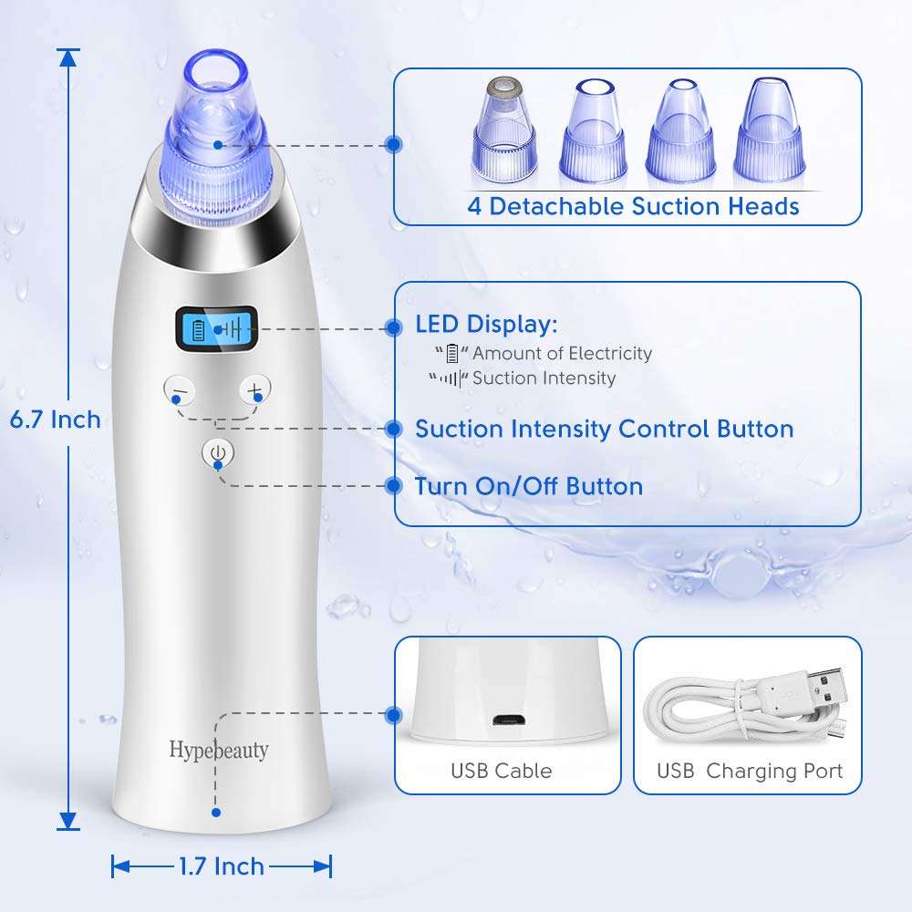 Blackhead Remover Vacuum, Pore Cleaner Electric Facial Blackhead Vacuum Blackhead Removal Tool with 4 Removable Probes 5 Adjustable Suction Force for All Skin Treatment LED Display USB Rechargeable 6