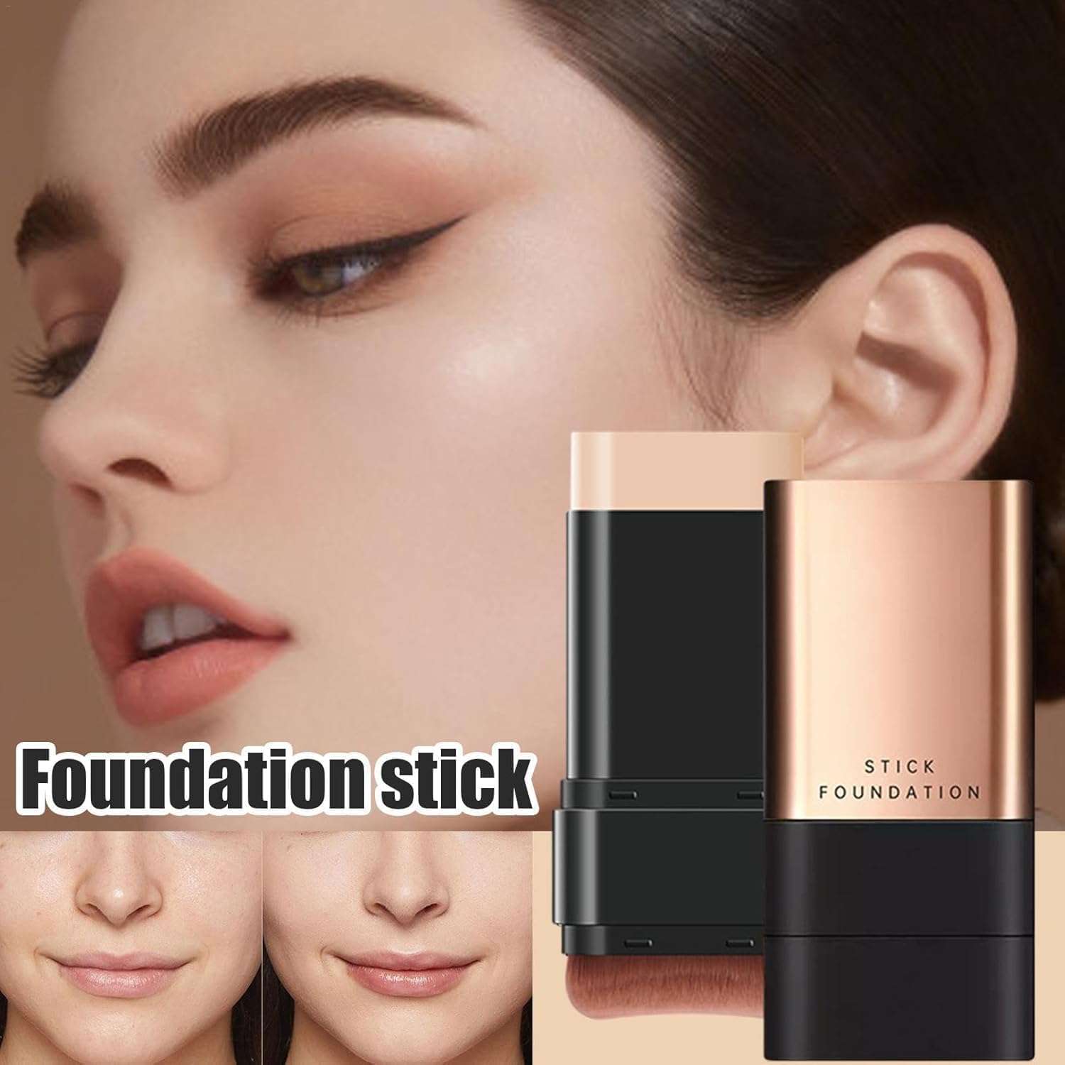 Stick Foundation, Creamy Coverage Makeup, Black and Rose Gold (BASE) 3