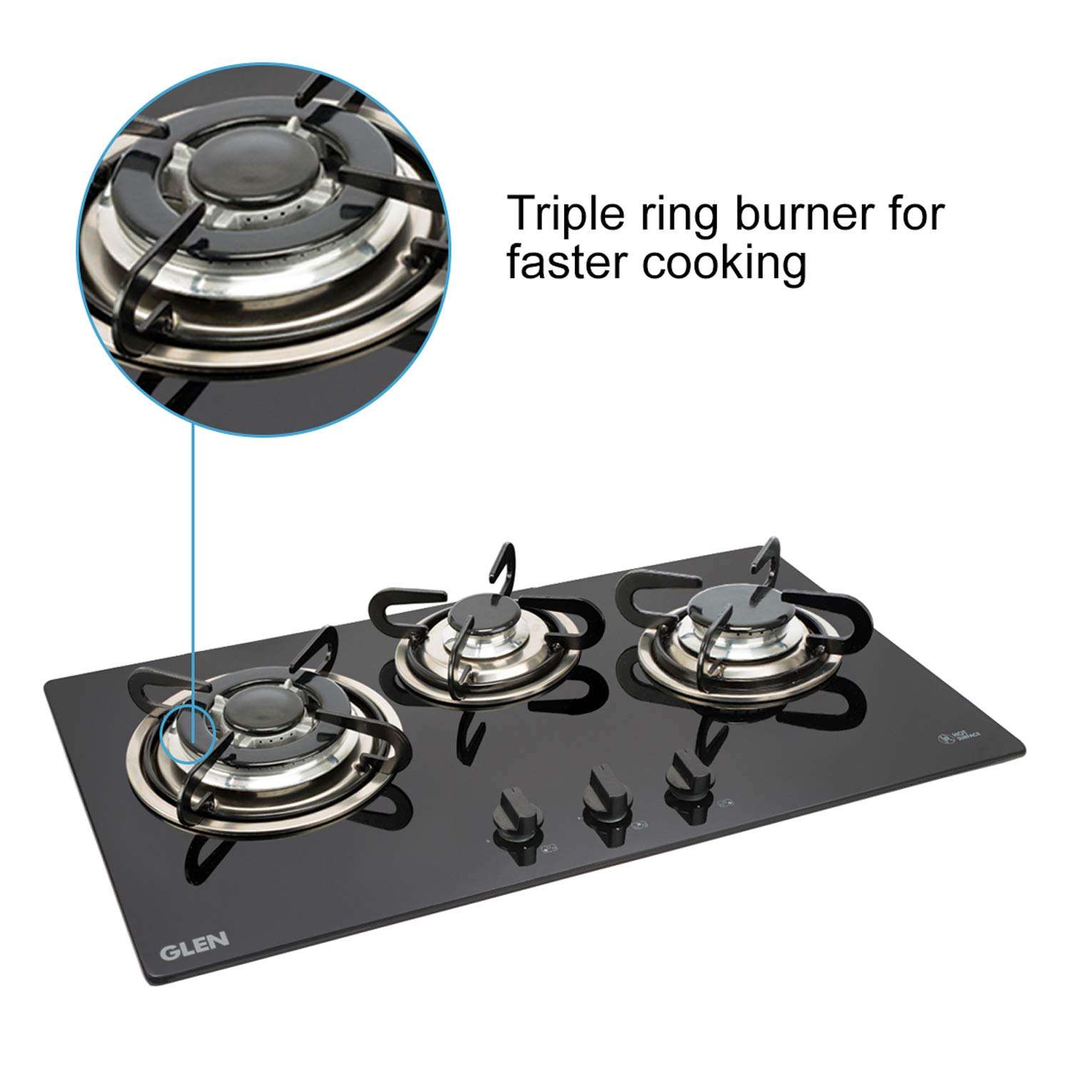 Glen 3 Burner Built in Glass Hob Auto Ignition (BH3B73TR Cooktop, Black) & Glen 4 Burner Gas Stove with Brass Burner (CT4B55BLBB Cooktop, Black) 4