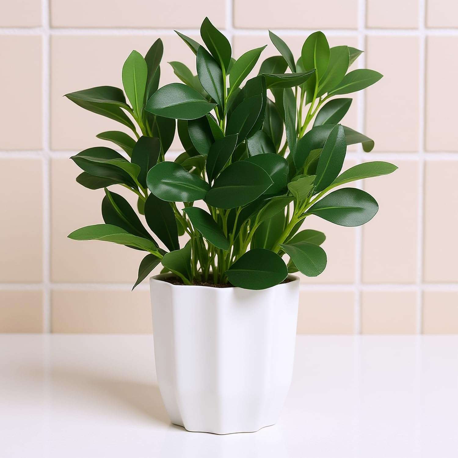 fancymart Plastic Artificial Rubber Plant With Pot Perfect For Home Decor And Office Decor, Ficus, Green 2
