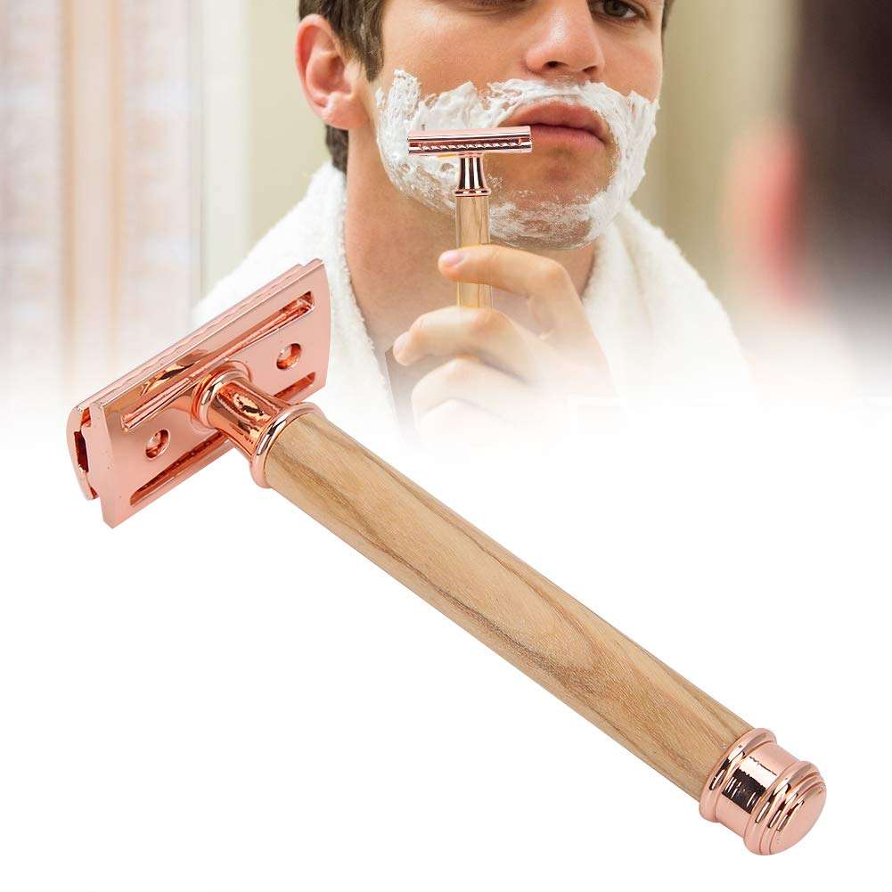 Safety Razors for Men, Single Blade Razors for Men with Olive Wood Handle, Double Edge Safety Blade Facial Razor Underarm Shaving Razors for Women (Rose Gold) 3