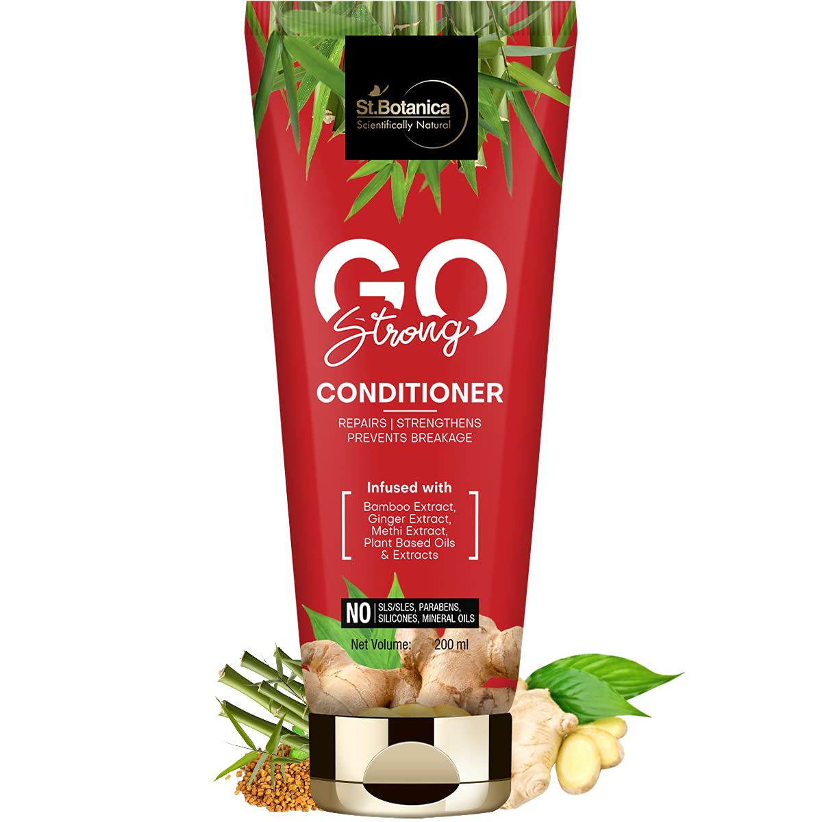 St.Botanica Go Strong Shampoo + Conditioner, 200ml Each, No SLS/Sulphate, Paraben, Silicones, Colors 3