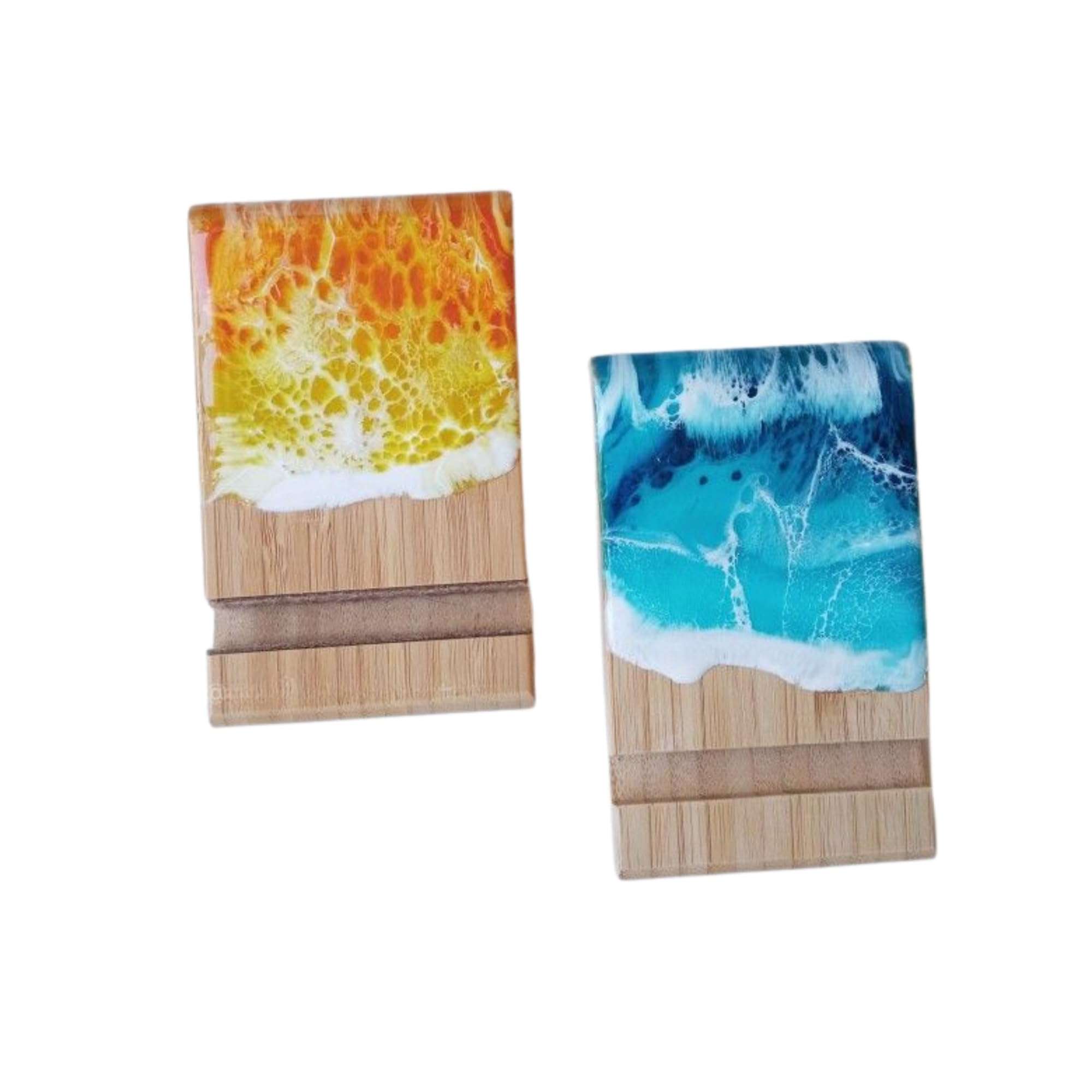 Modern Ocean epoxy resin & wood phone stand for desk, Phone Stand, Stylish & Portable Phone Stand, Best Holiday Gifts for Employees, Gift for Her Him (Ocean Blue) 1