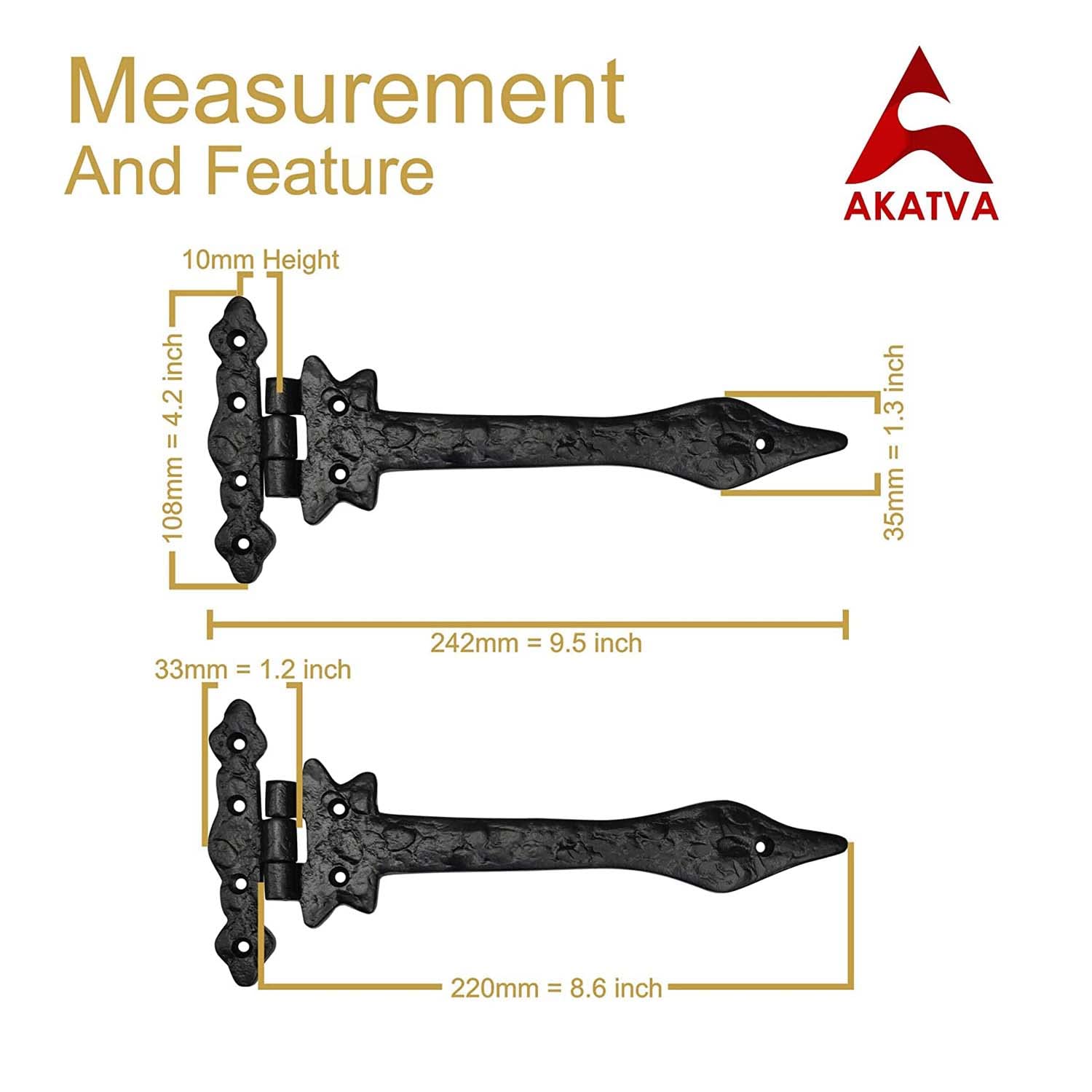 Akatva Doorbell Button with T Hinge Set – 2 Pieces Gate Hinges for Wooden Fences Heavy Duty – Bell Push Button – Doorbell Button Wired – Barn Hinges for Doors – Black Hinges – Antique Copper Finish 6