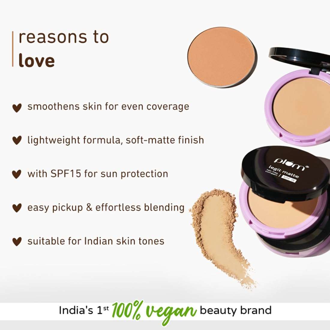 Plum Legit Matte Talc-Free Compact With SPF15 | Lightweight | Even Coverage | 100% Vegan & Cruelty Free | Olive Gleam - 127Y 3