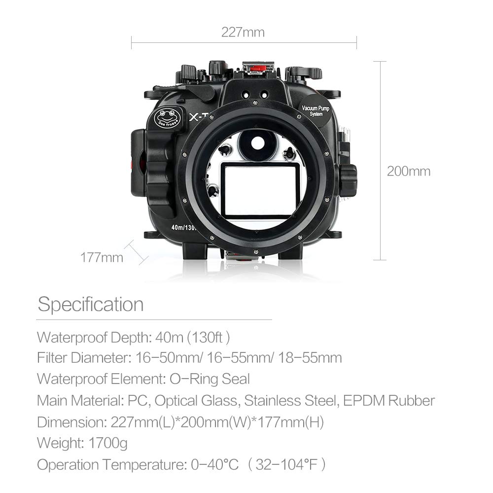 Seafrogs X-T3 Waterproof Housing Case, Underwater Camera Housing with 16-50mm/18-55mm Lens Diving Waterproof up to 40M/130ft, Inbuilt Leak Detection Sensor Work for Fujifilm X-T3 XT3(Black) 6