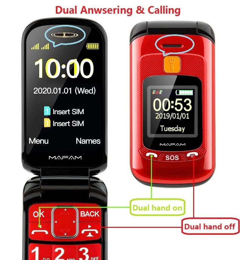 Flip Cell Phone Dual SIM Standby, Folded Senior Mobile Phone Dual Display, Backup Portable Phones w/SOS Fast Dial Quick Call Big Screen Torch Loud Sound FM Radio Easy Using (Black) 6