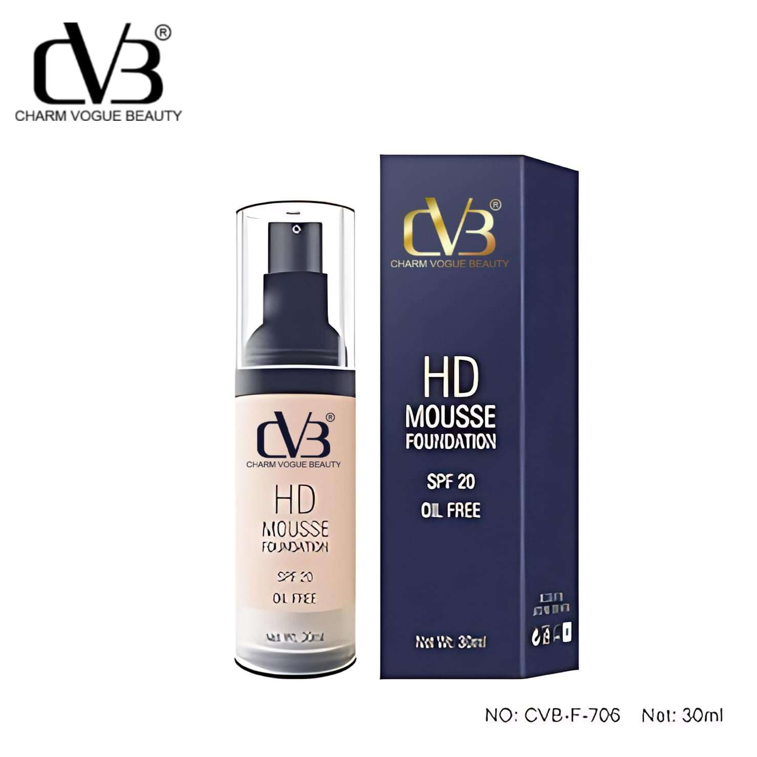 CVB FS706 HD Mousse Foundation SPF 20 – 30ml | Oil-Free, Lightweight Full Coverage Foundation for Smooth & Flawless Skin | Long-Lasting Matte Finish (Natural Beige) 5
