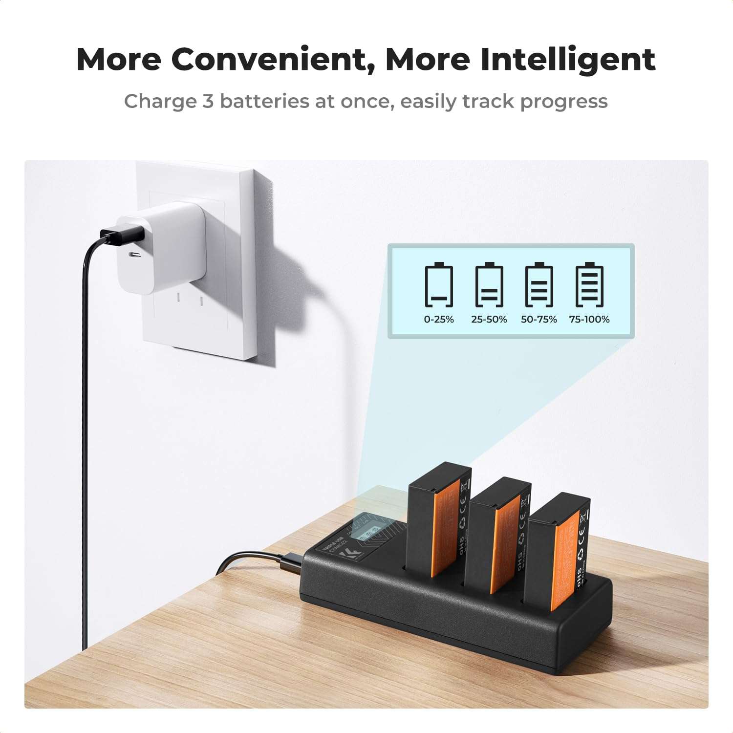 K&F Concept 3-Pack LP-E17 Battery and Upgraded 3-Slot LCD Charger for Canon EOS R50 RP R10 R8, Rebel T8i T7i T6i T6s SL2 SL3 EOS M3 M5 M6 200D 77D 750D 760D 800D 8000D Camera 5